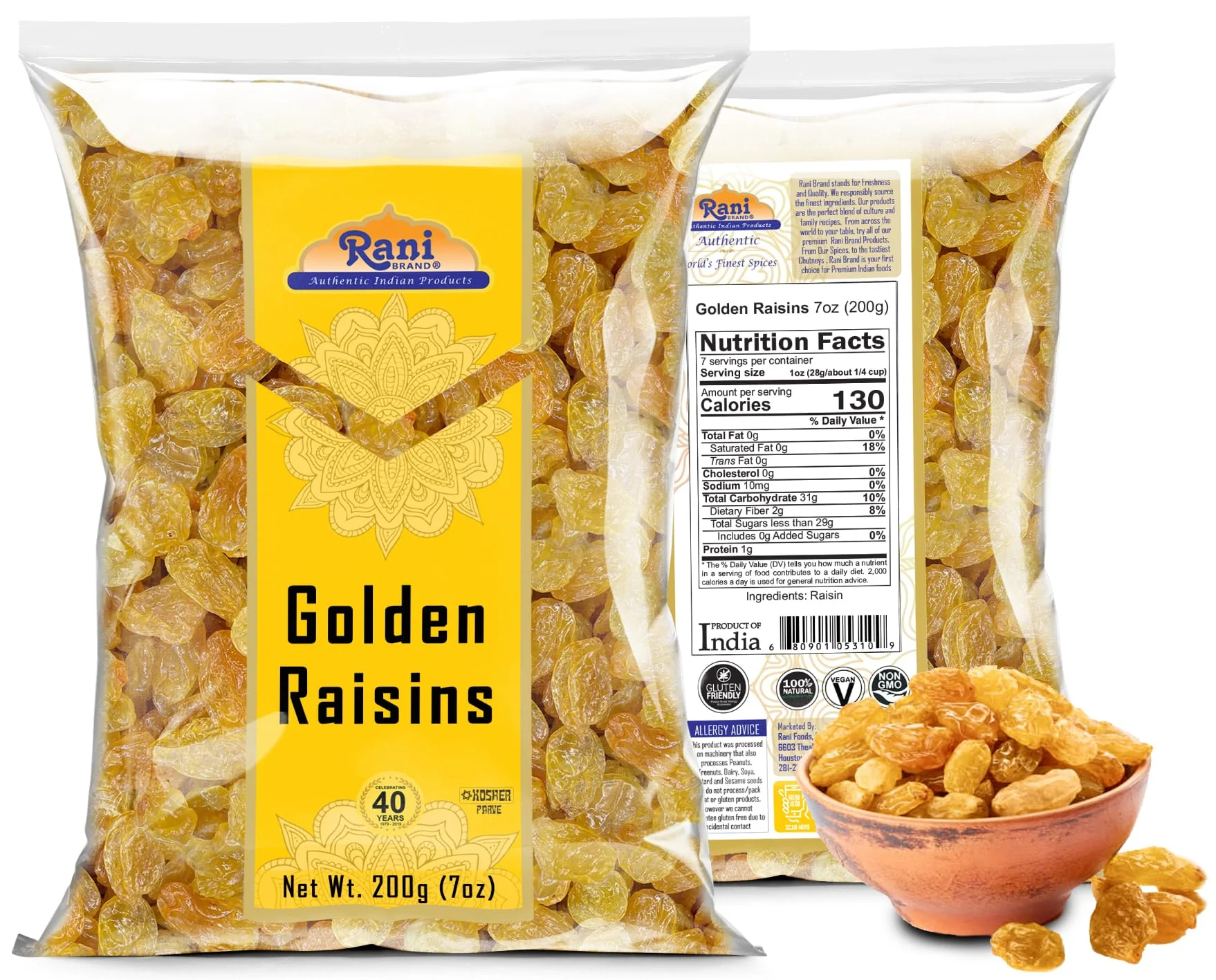 Rani Golden Raisins 7oz (200g) ~ All Natural | Gluten Friendly | NON-GMO | Kosher | Vegan | Product of USA - Image 7