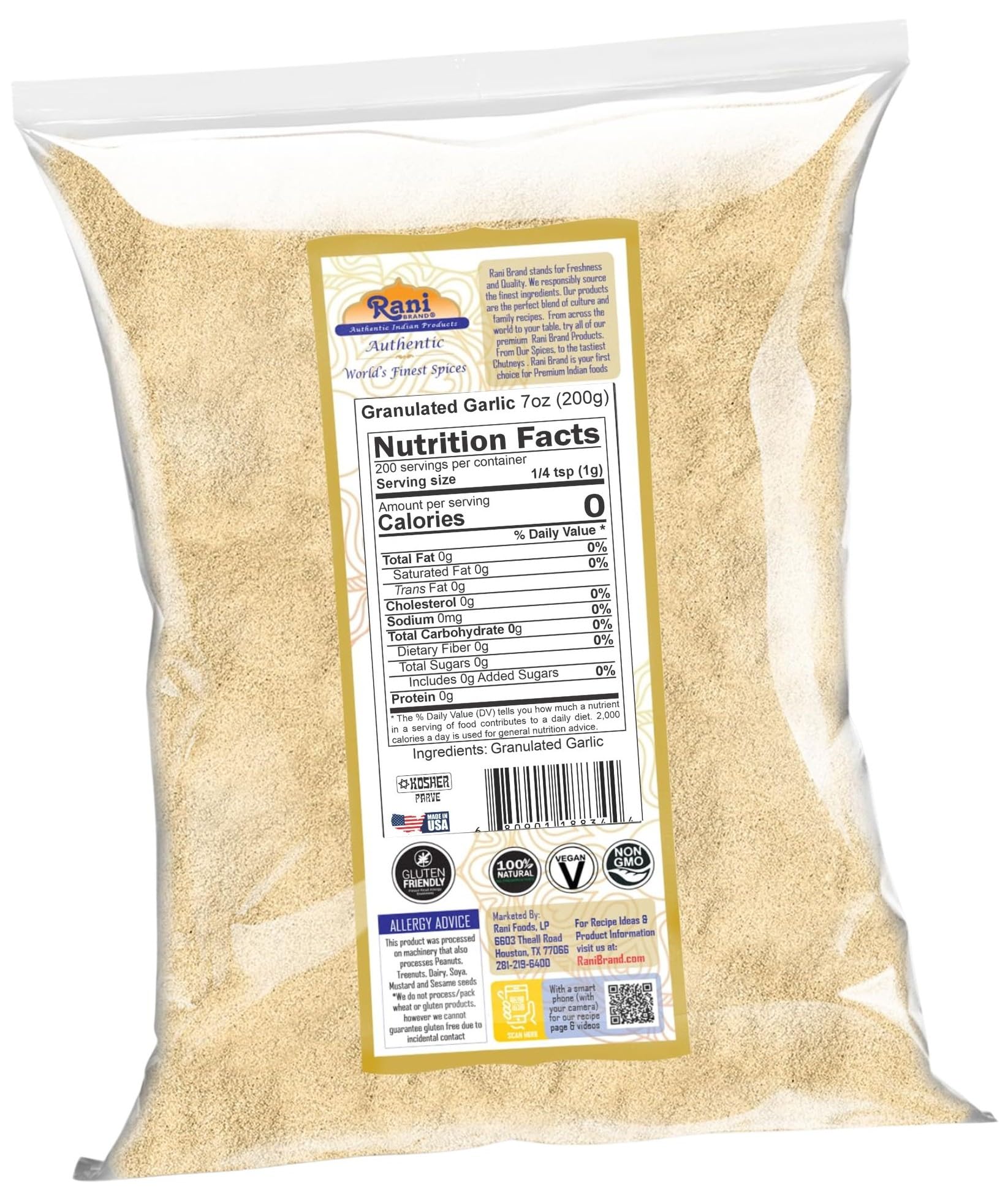 Rani Granulated Garlic (Coarse Ground Garlic) 7oz (200g) ~ All Natural | Gluten Friendly | Vegan | NON-GMO | Kosher | No Salt or fillers | Product of USA - Image 8