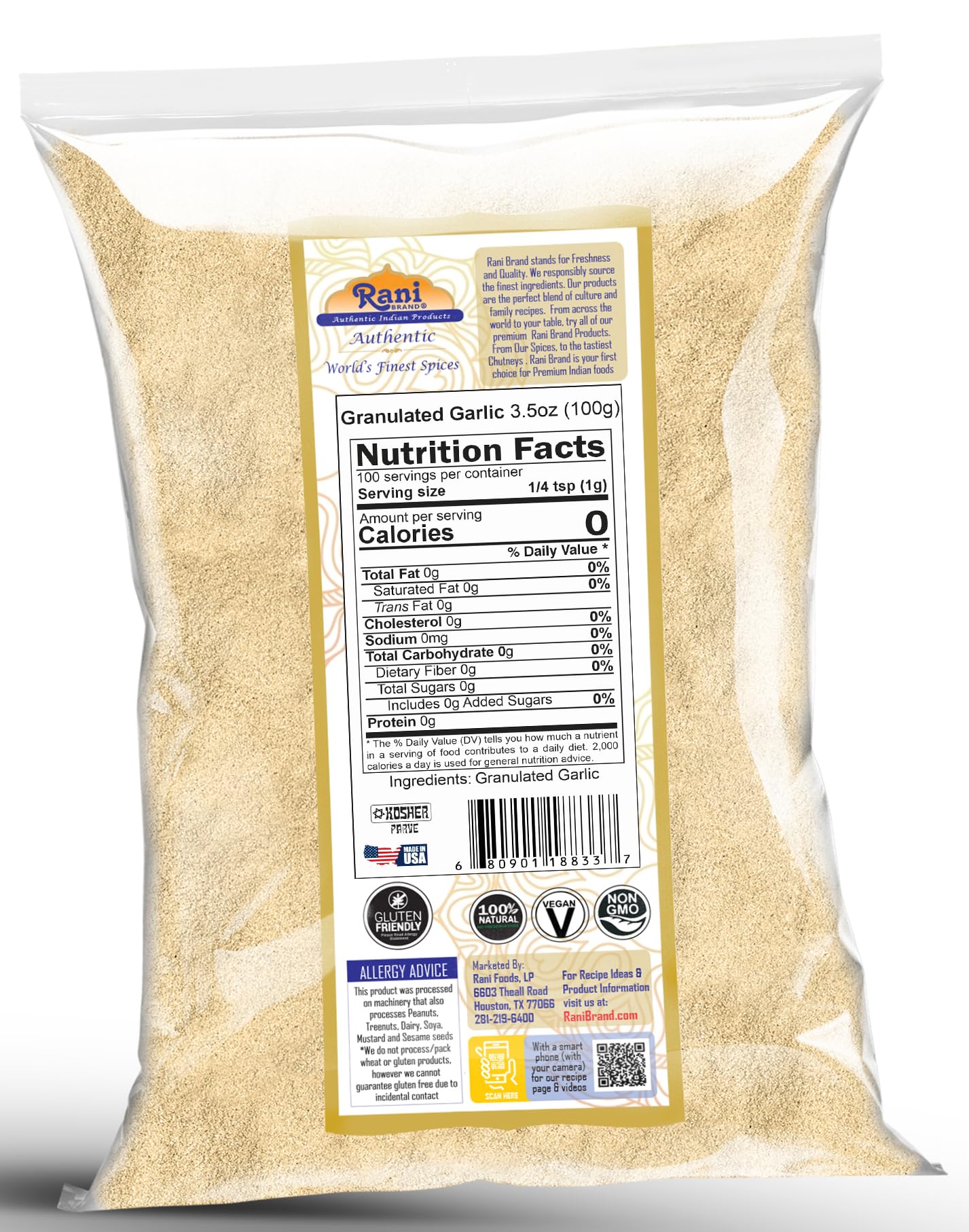 Rani Granulated Garlic (Coarse Ground Garlic) 3.5oz (100g) ~ All Natural | Gluten Friendly | Vegan | NON-GMO | Kosher | No Salt or fillers | Product of USA - Image 8