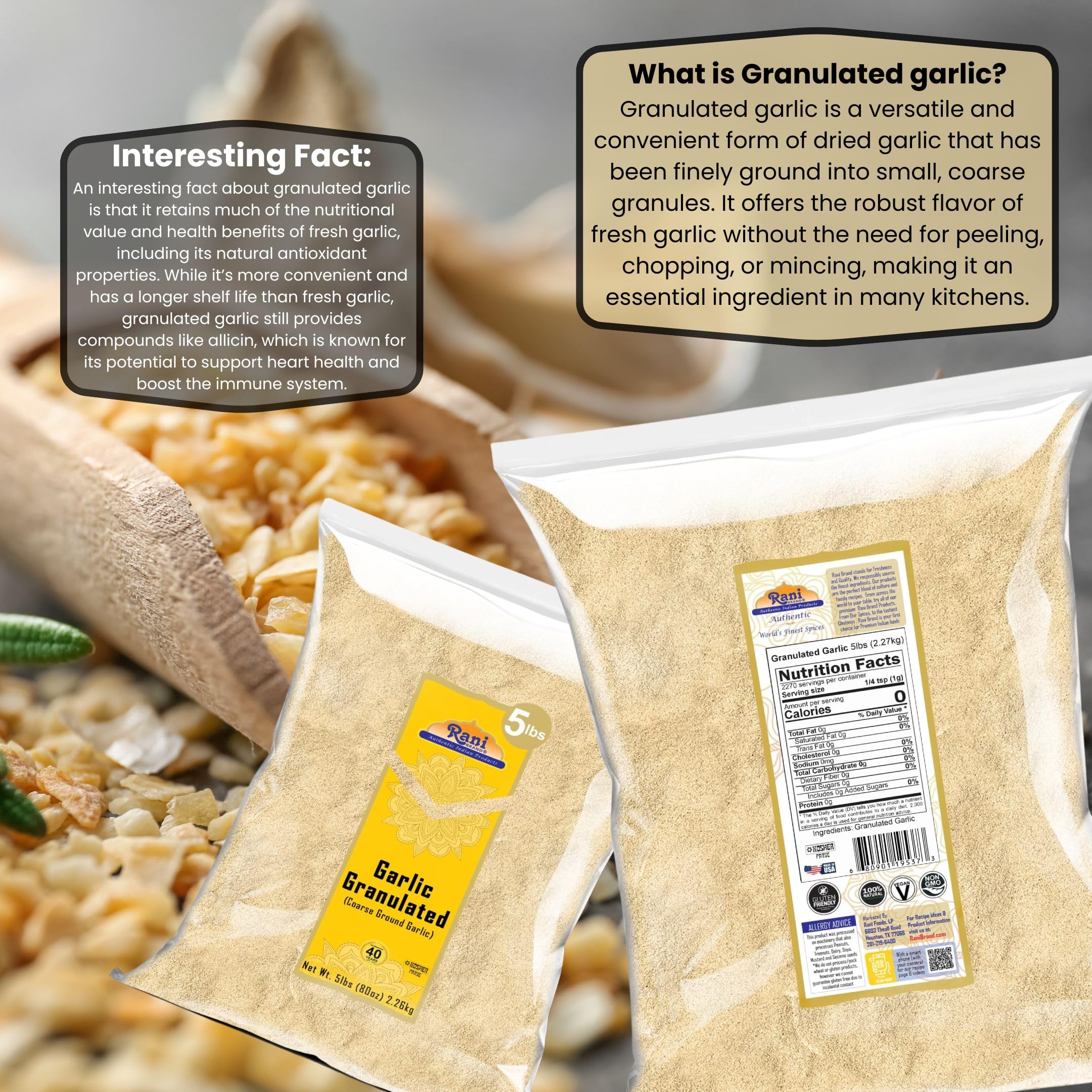 Rani Granulated Garlic (Coarse Ground Garlic) 80oz (5lbs) 2.27kg Bulk ~ All Natural | Gluten Friendly | Vegan | NON-GMO | Kosher | No Salt or fillers | Product of USA - Image 3