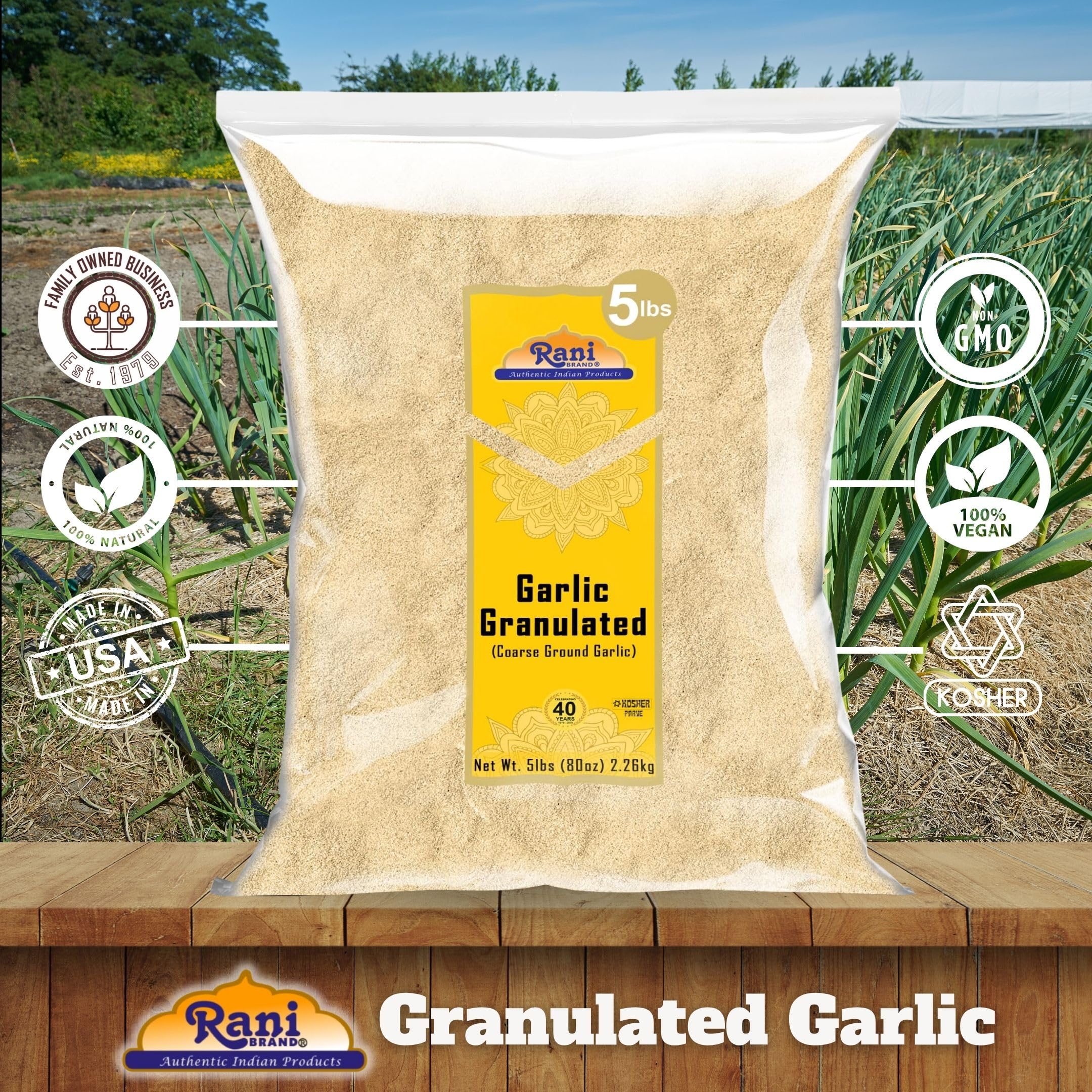 Rani Granulated Garlic (Coarse Ground Garlic) 80oz (5lbs) 2.27kg Bulk ~ All Natural | Gluten Friendly | Vegan | NON-GMO | Kosher | No Salt or fillers | Product of USA - Image 4