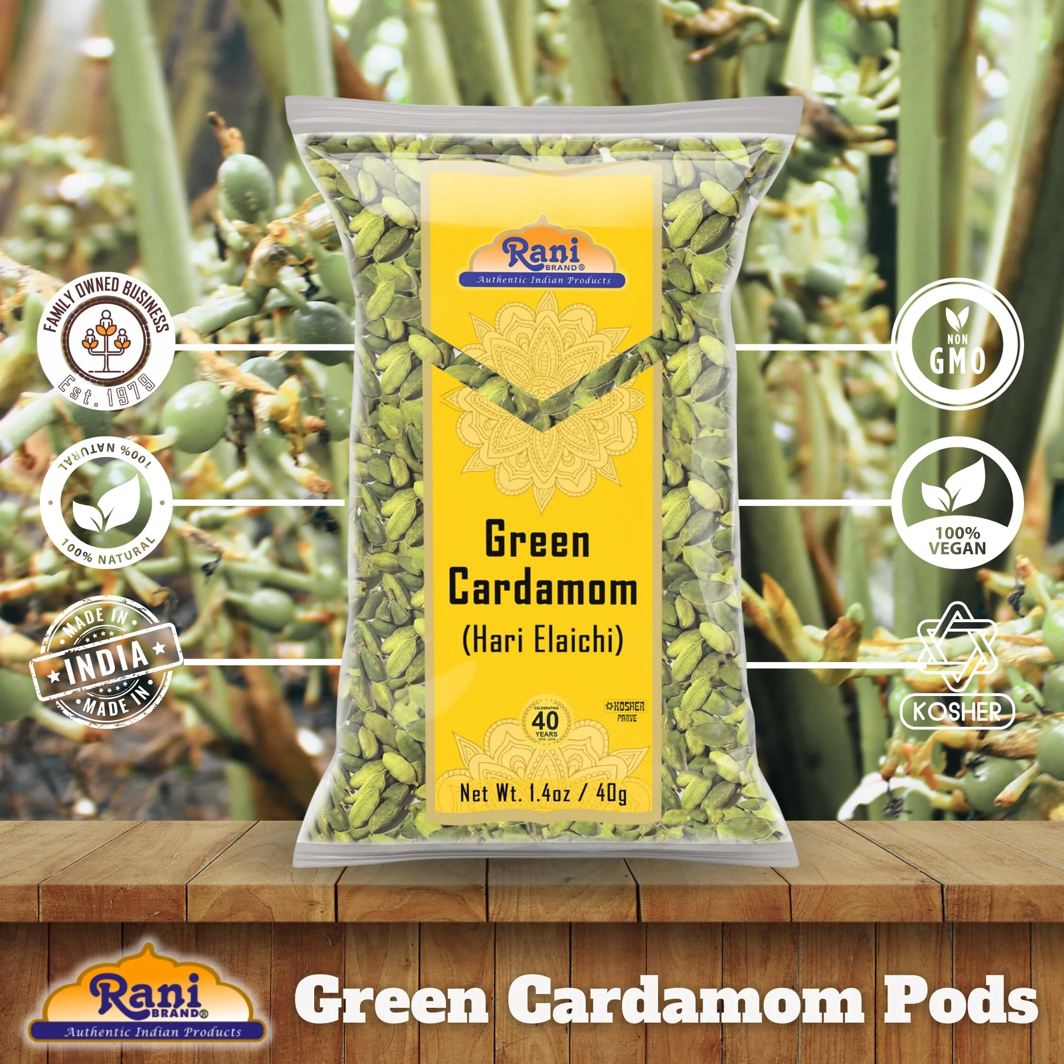 Rani Green Cardamom Pods Spice (Hari Elachi) 1.4oz (40g) ~ All Natural | Vegan | Gluten Friendly | NON-GMO | Kosher | Product of India - Image 4