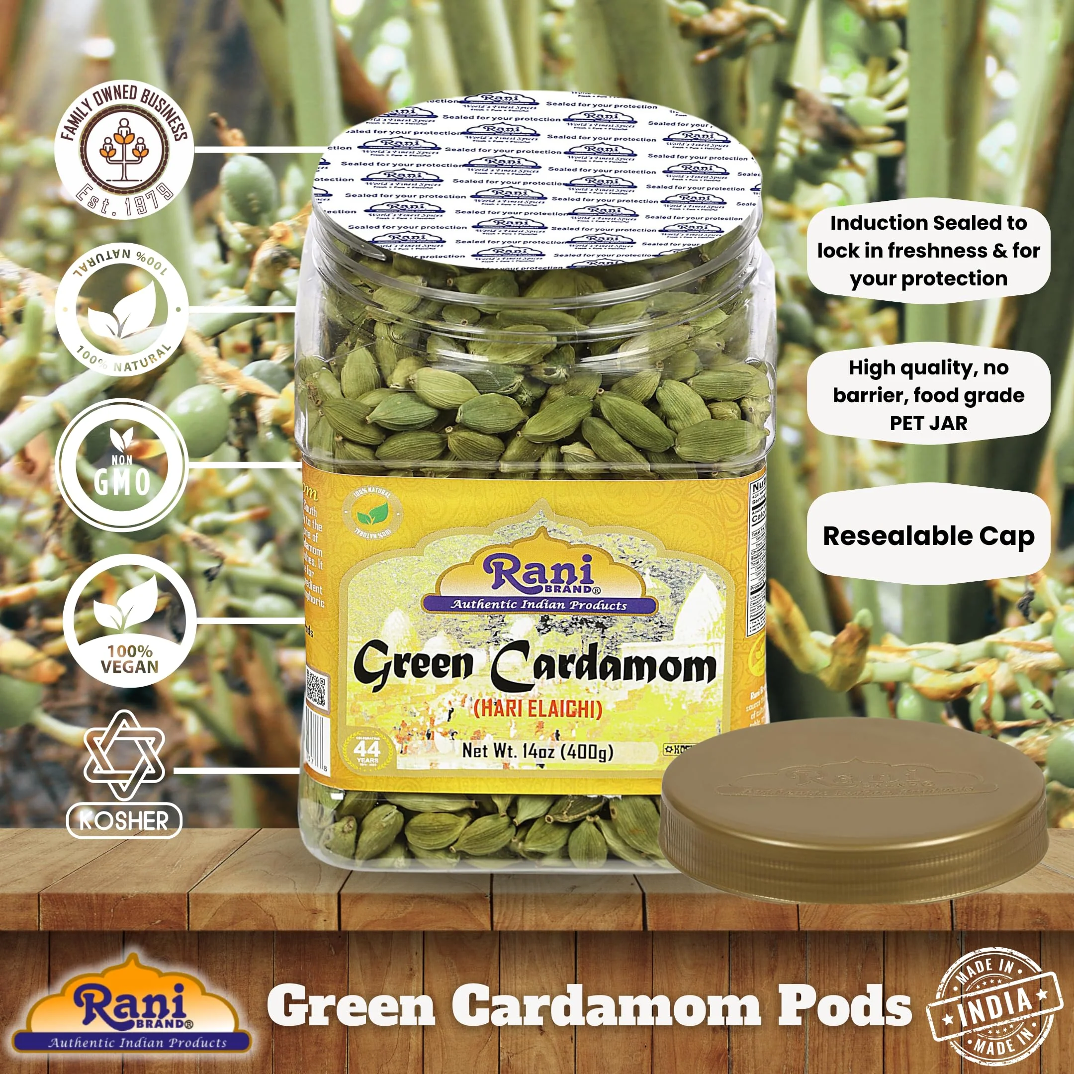 Rani Green Cardamom Pods Spice (Hari Elachi) 14oz (400g) PET Jar ~ All Natural | Vegan | Gluten Friendly | NON-GMO | Kosher | Product of India - Image 4