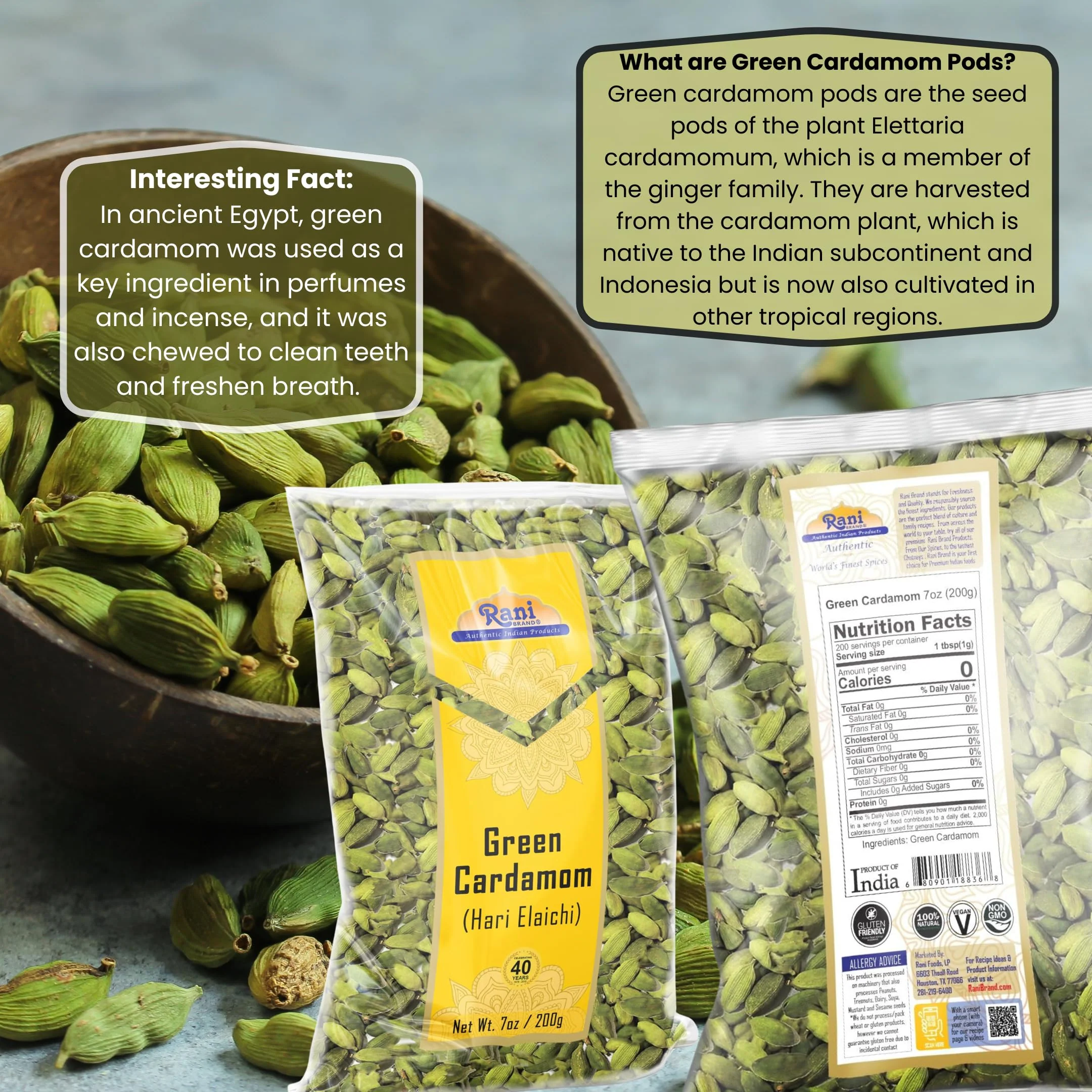 Rani Green Cardamom Pods Spice (Hari Elachi) 7oz (200g) ~ All Natural | Vegan | Gluten Friendly | NON-GMO | Product of India - Image 3