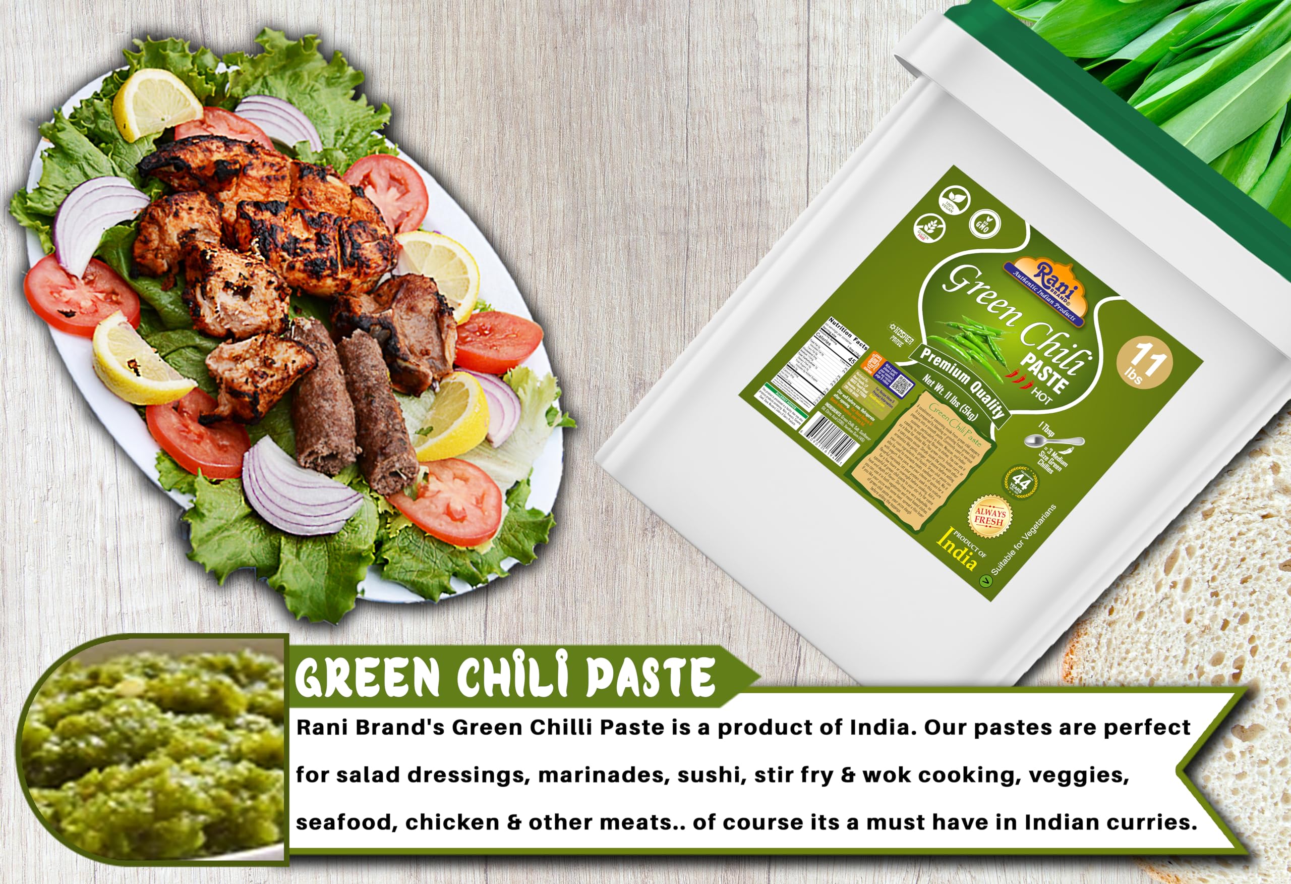 Rani Green Chilli Cooking Paste 176oz (11lbs) 5kg Bulk ~ Vegan | Gluten Free | NON-GMO | Kosher | No Colors | Indian Origin - Image 3