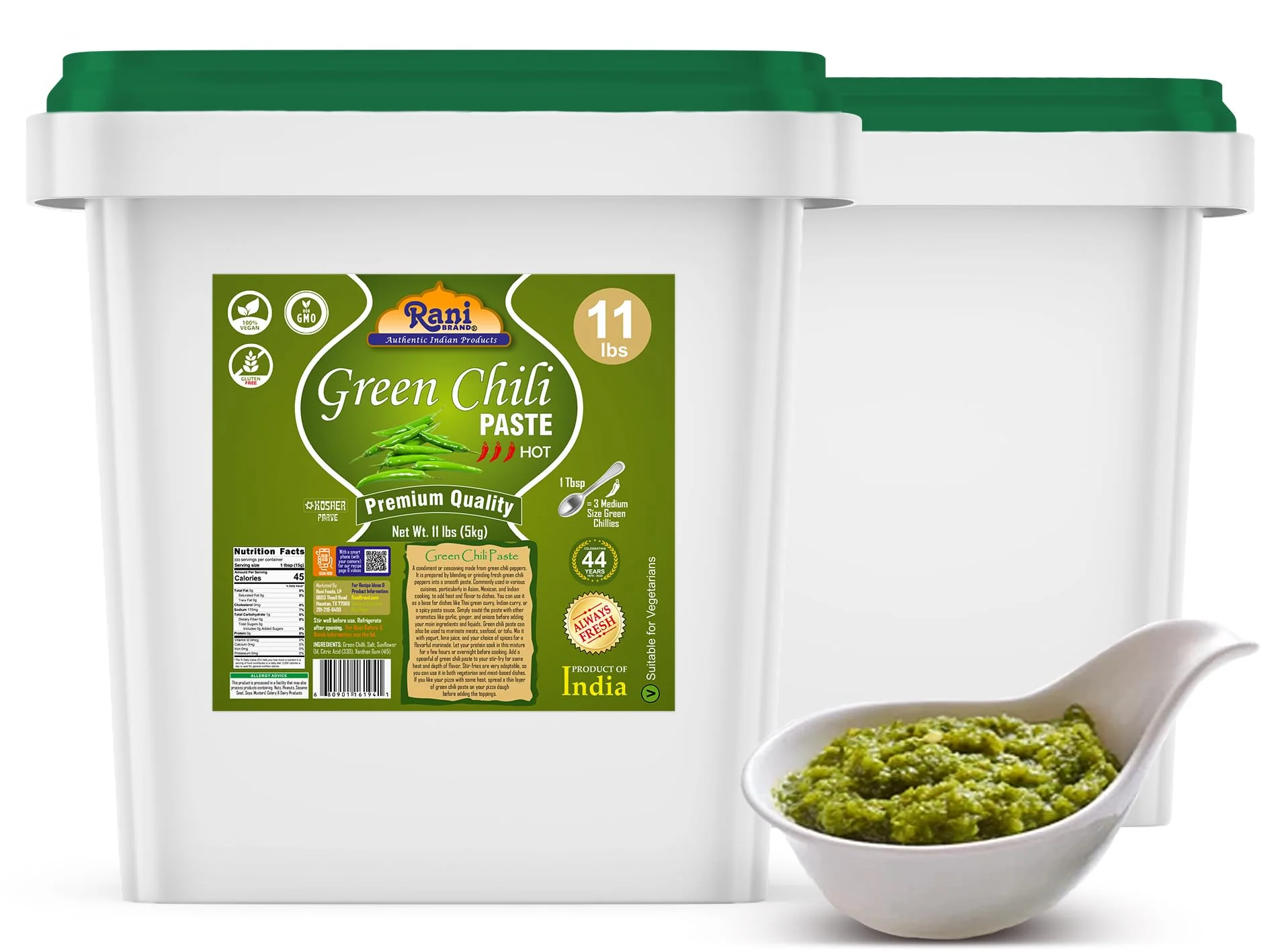 Rani Green Chilli Cooking Paste 176oz (11lbs) 5kg Bulk ~ Vegan | Gluten Free | NON-GMO | Kosher | No Colors | Indian Origin - Image 5