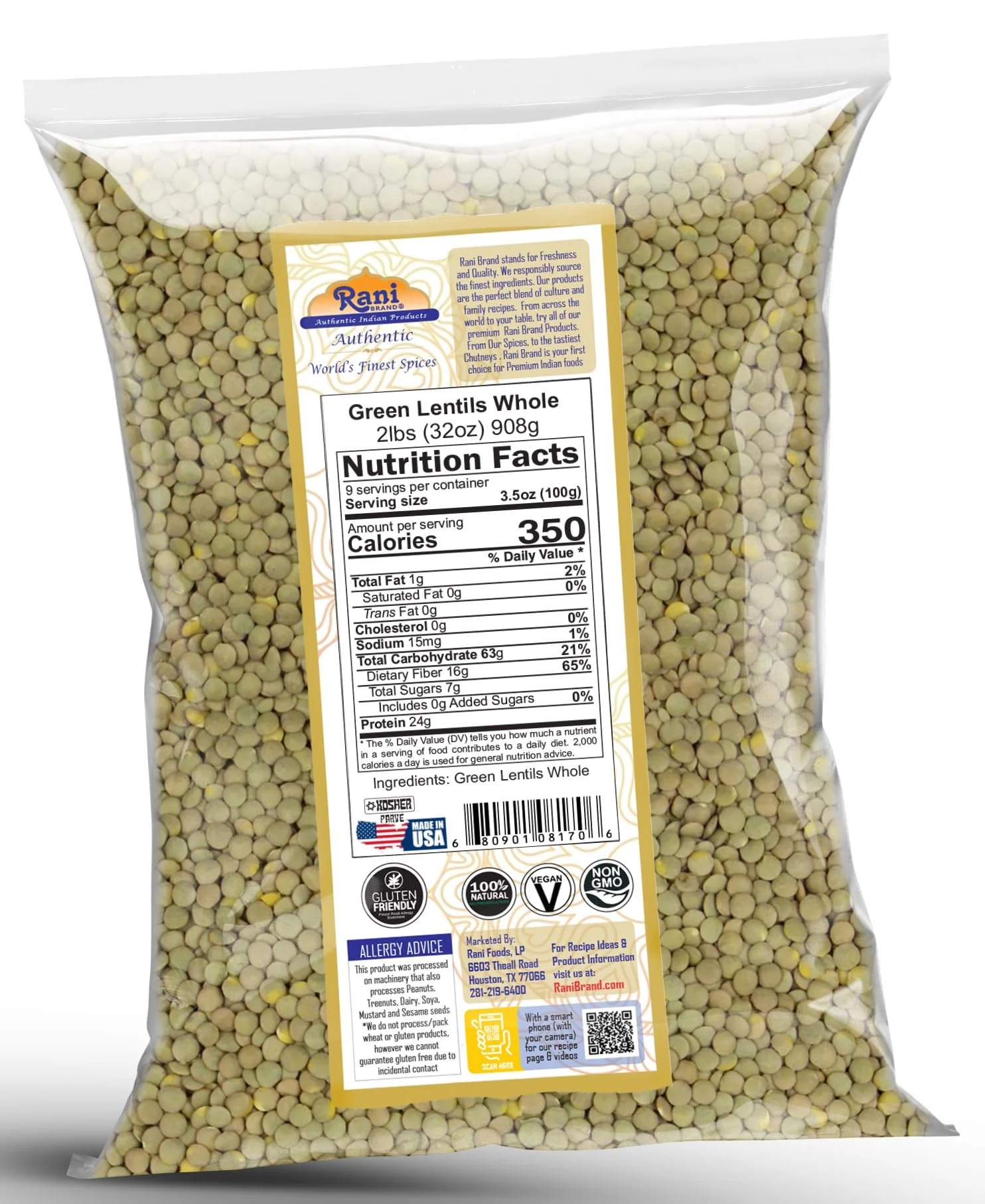 Rani Masoor Whole (Green Lentils Whole With Skin) 32oz (2lbs) 908g ~ All Natural | Vegan | Gluten Friendly | Non-GMO | Kosher | Product of USA - Image 7