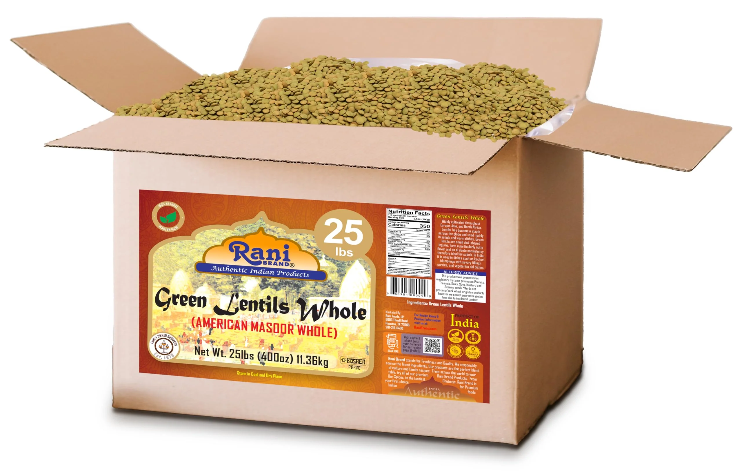 Rani Green Lentils Whole 400oz (25lbs) 11.36kg Bulk Box ~ All Natural | Vegan | Gluten Friendly | Non-GMO | Kosher | Product of USA - Image 5