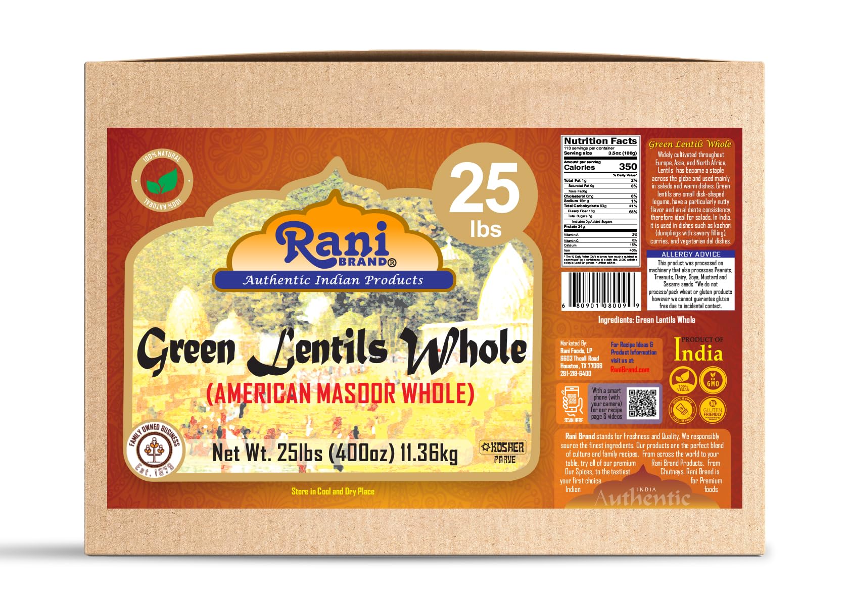 Rani Green Lentils Whole 400oz (25lbs) 11.36kg Bulk Box ~ All Natural | Vegan | Gluten Friendly | Non-GMO | Kosher | Product of USA - Image 7