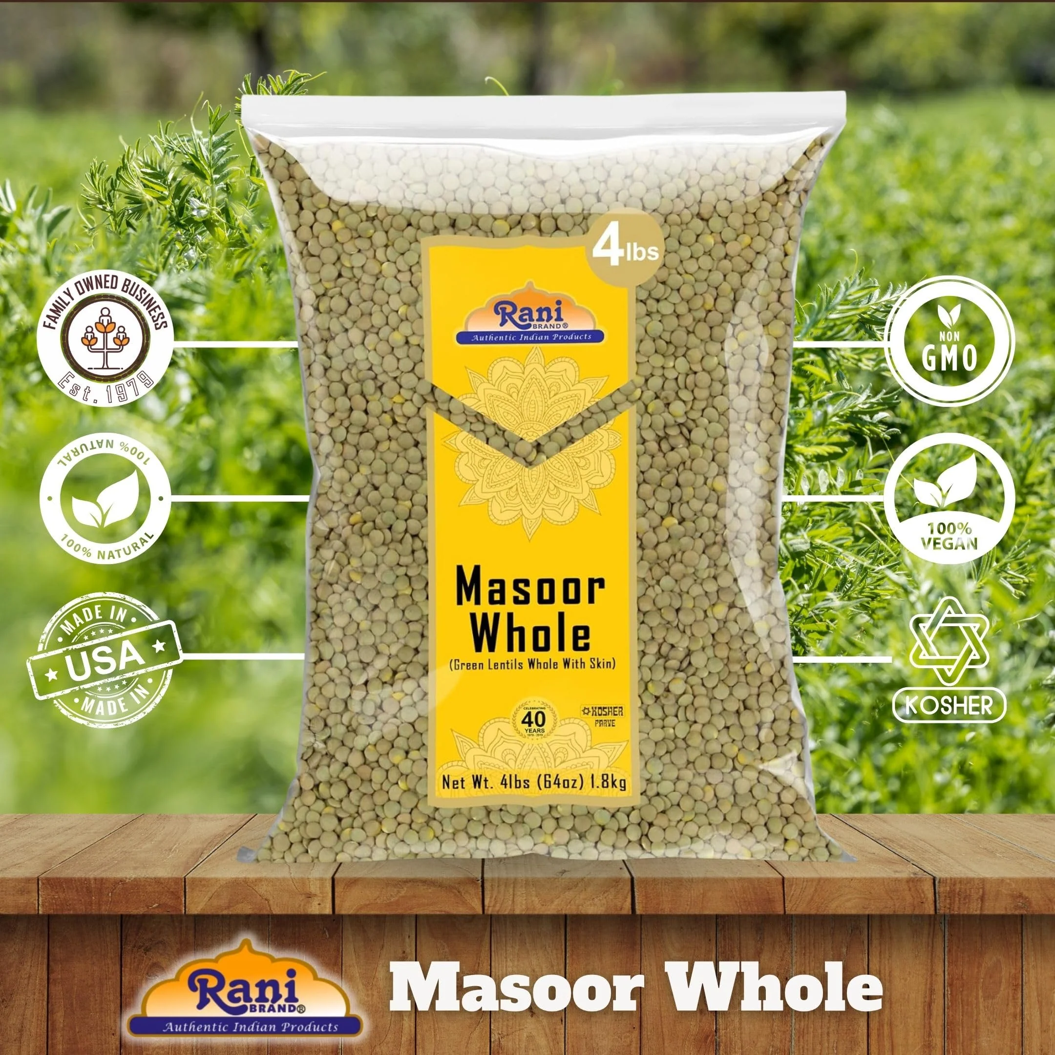 Rani Masoor Whole (Green Lentils Whole With Skin) 64oz (4lbs) 1.81kg Bulk ~ All Natural | Vegan | Gluten Friendly | Non-GMO | Kosher | Product of USA - Image 4