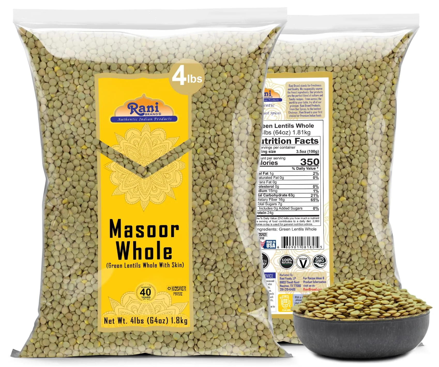 Rani Masoor Whole (Green Lentils Whole With Skin) 64oz (4lbs) 1.81kg Bulk ~ All Natural | Vegan | Gluten Friendly | Non-GMO | Kosher | Product of USA - Image 6