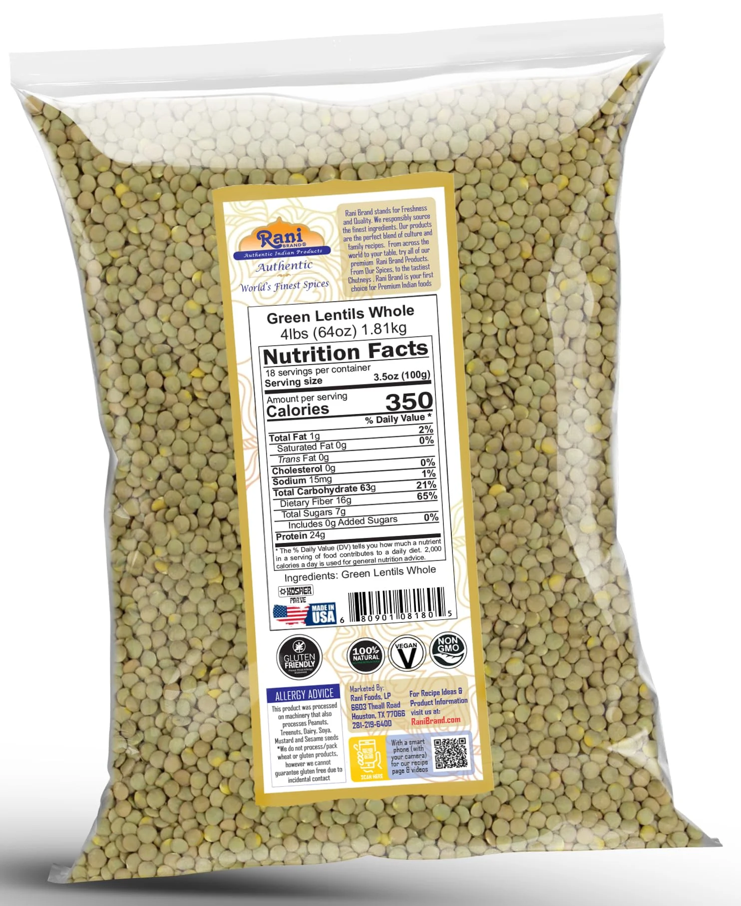 Rani Masoor Whole (Green Lentils Whole With Skin) 64oz (4lbs) 1.81kg Bulk ~ All Natural | Vegan | Gluten Friendly | Non-GMO | Kosher | Product of USA - Image 7