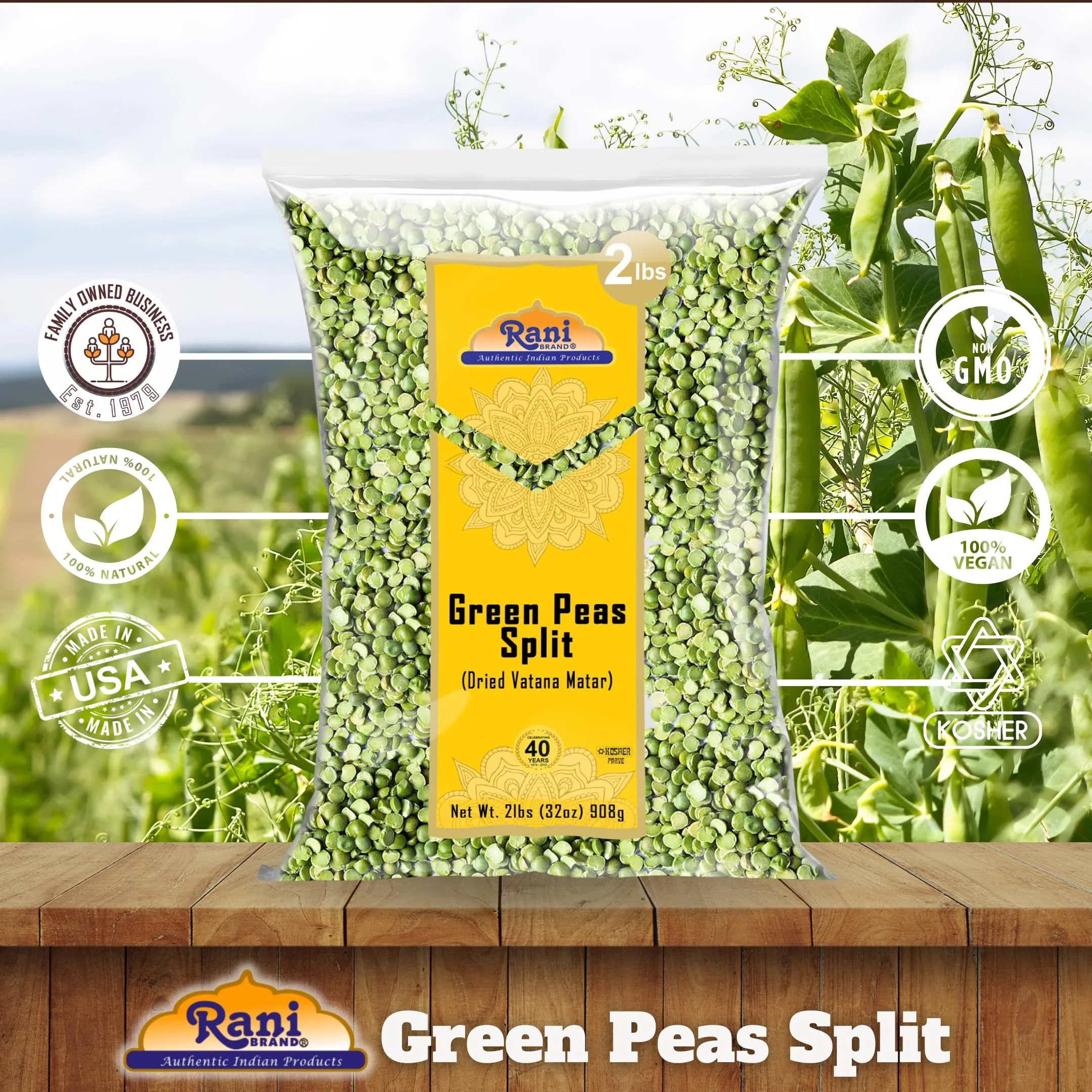 Rani Green Peas Split, Dried (Vatana, Matar) 32oz (2lbs) 907g ~ All Natural | Kosher | Vegan | Gluten Friendly | Product of USA - Image 4
