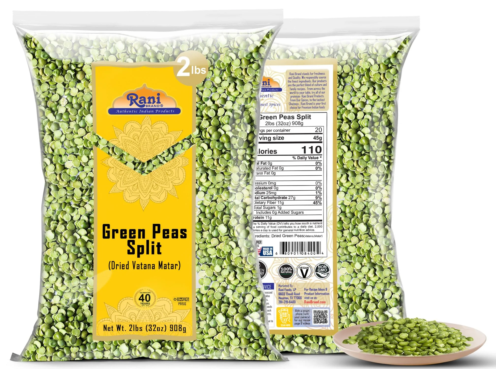 Rani Green Peas Split, Dried (Vatana, Matar) 32oz (2lbs) 907g ~ All Natural | Kosher | Vegan | Gluten Friendly | Product of USA - Image 6