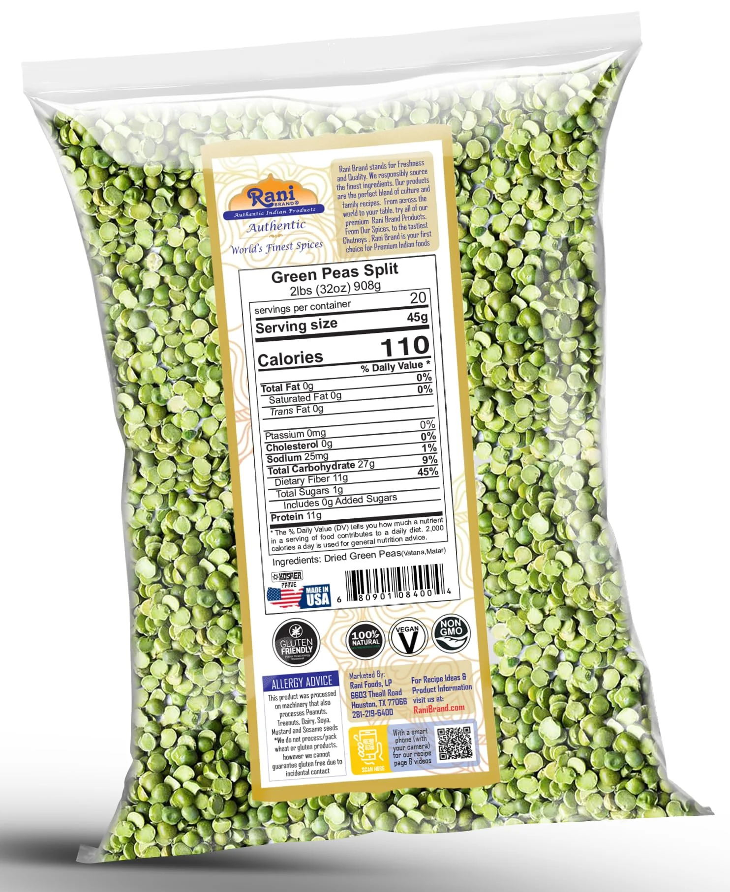 Rani Green Peas Split, Dried (Vatana, Matar) 32oz (2lbs) 907g ~ All Natural | Kosher | Vegan | Gluten Friendly | Product of USA - Image 7