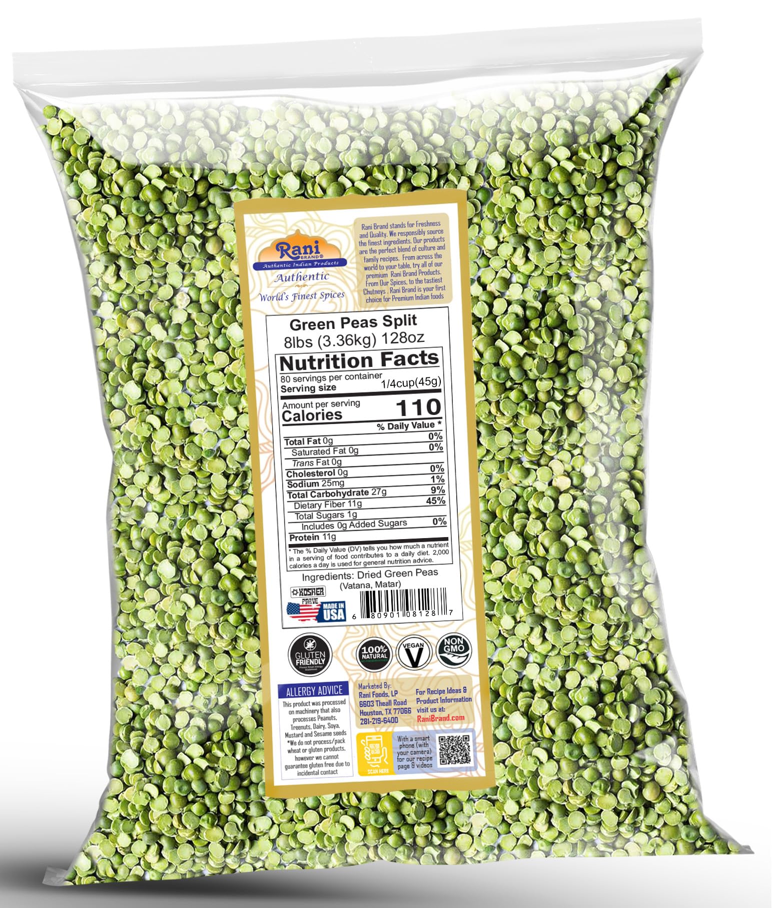 Rani Green Peas Split, Dried (Vatana, Matar) 128oz (8lbs) 3.63kg Bulk ~ All Natural | Vegan | Kosher | Gluten Friendly | Product of USA - Image 7