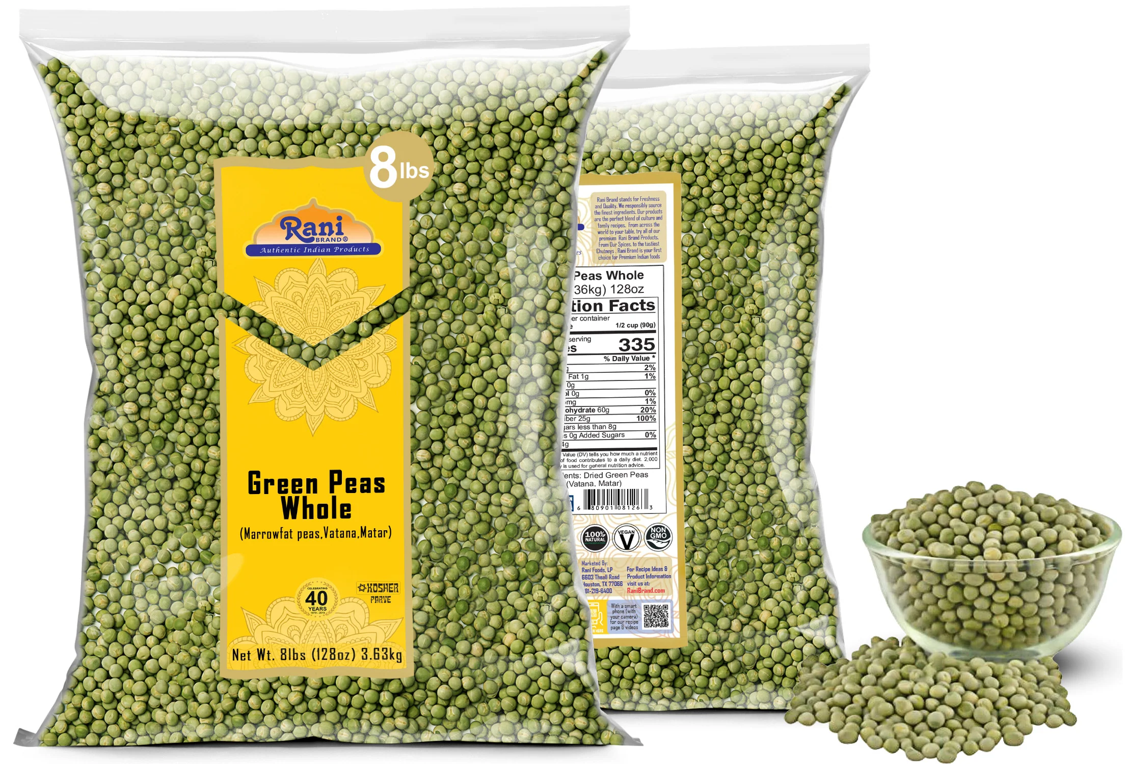 Rani Green Peas Whole, Dried (Marrowfat Peas, Vatana, Matar) 128oz (8lbs) 3.63kg Bulk ~ All Natural | Vegan | Kosher | Gluten Friendly | Product of USA - Image 6