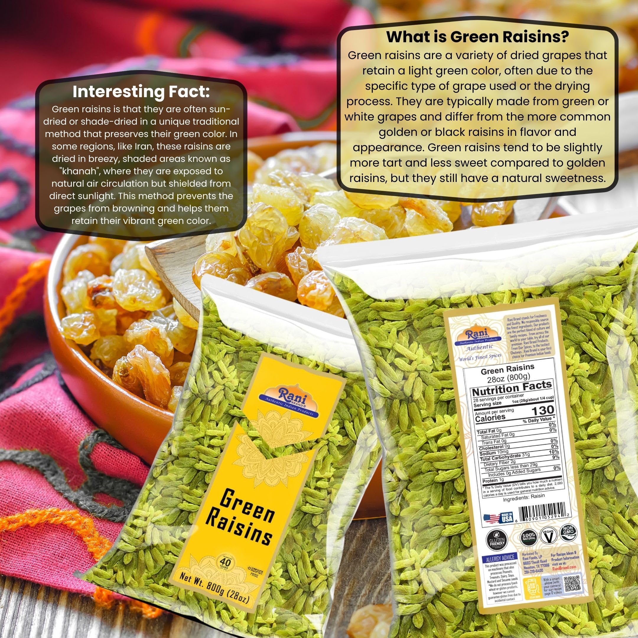 Rani Green Raisins 28oz (800g) ~ All Natural | Gluten Friendly | Non-GMO | Kosher | Vegan | Product of USA - Image 3