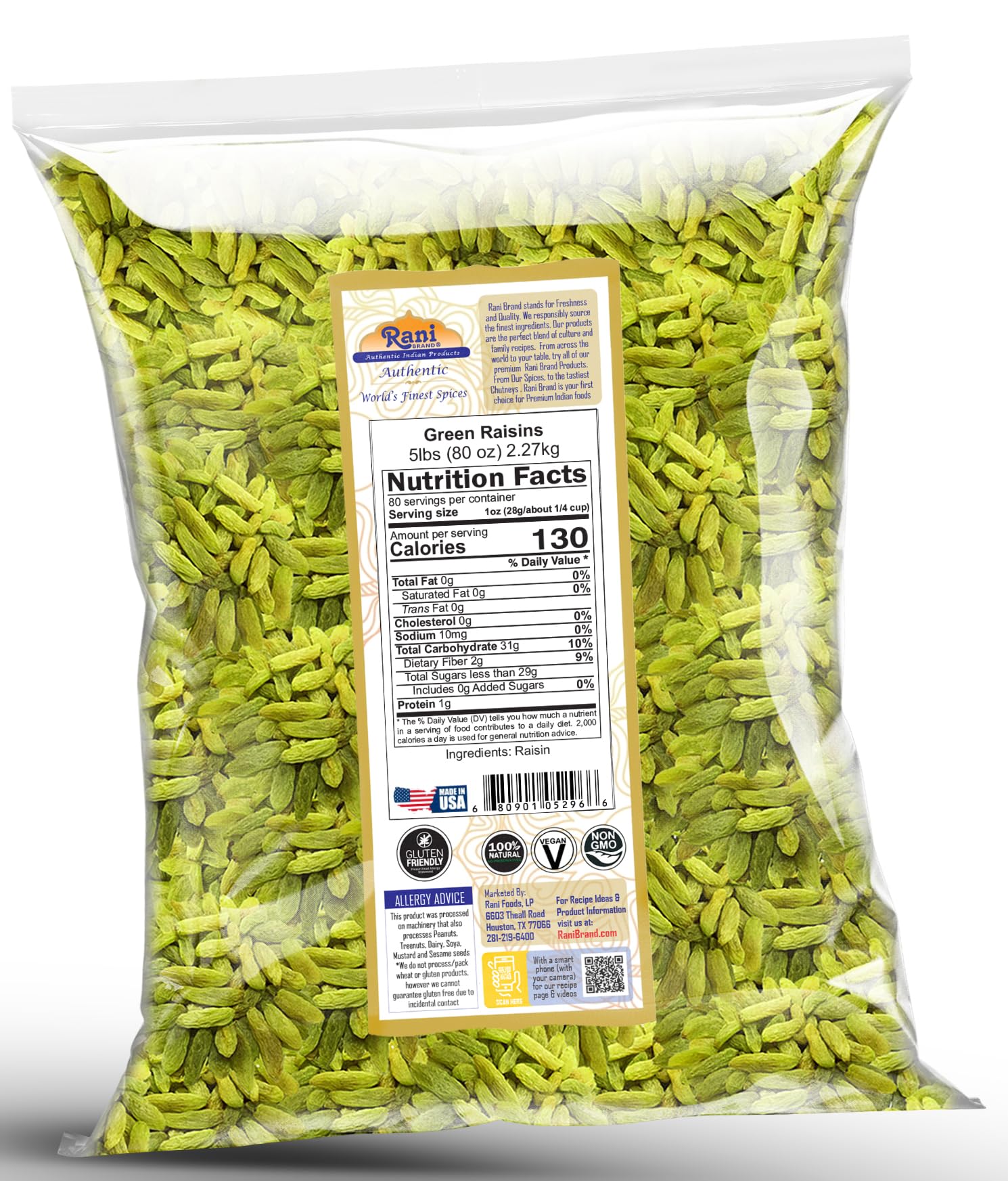 Rani Green Raisins 80oz (5lbs) 2.27kg Bulk ~ All Natural | Gluten Friendly | Non-GMO | Kosher | Vegan | Product of USA - Image 8