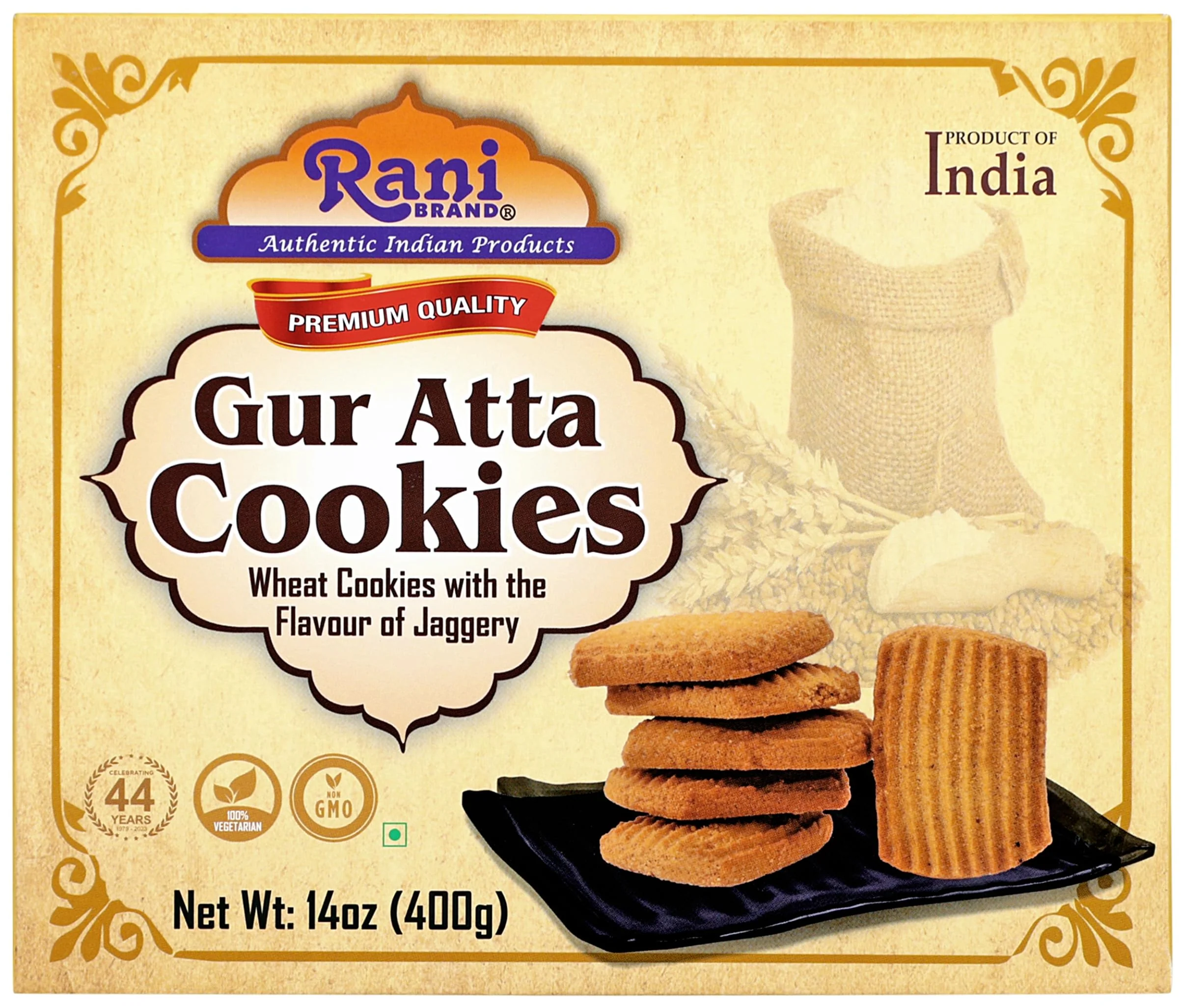 Rani Gur Atta Cookies (Wheat Cookies with the Flavor of Jaggery) 14oz (400g) Pack of 3+1 FREE, Premium Quality Indian Cookies ~ All Natural | Vegan | Non-GMO | Indian Origin - Image 3
