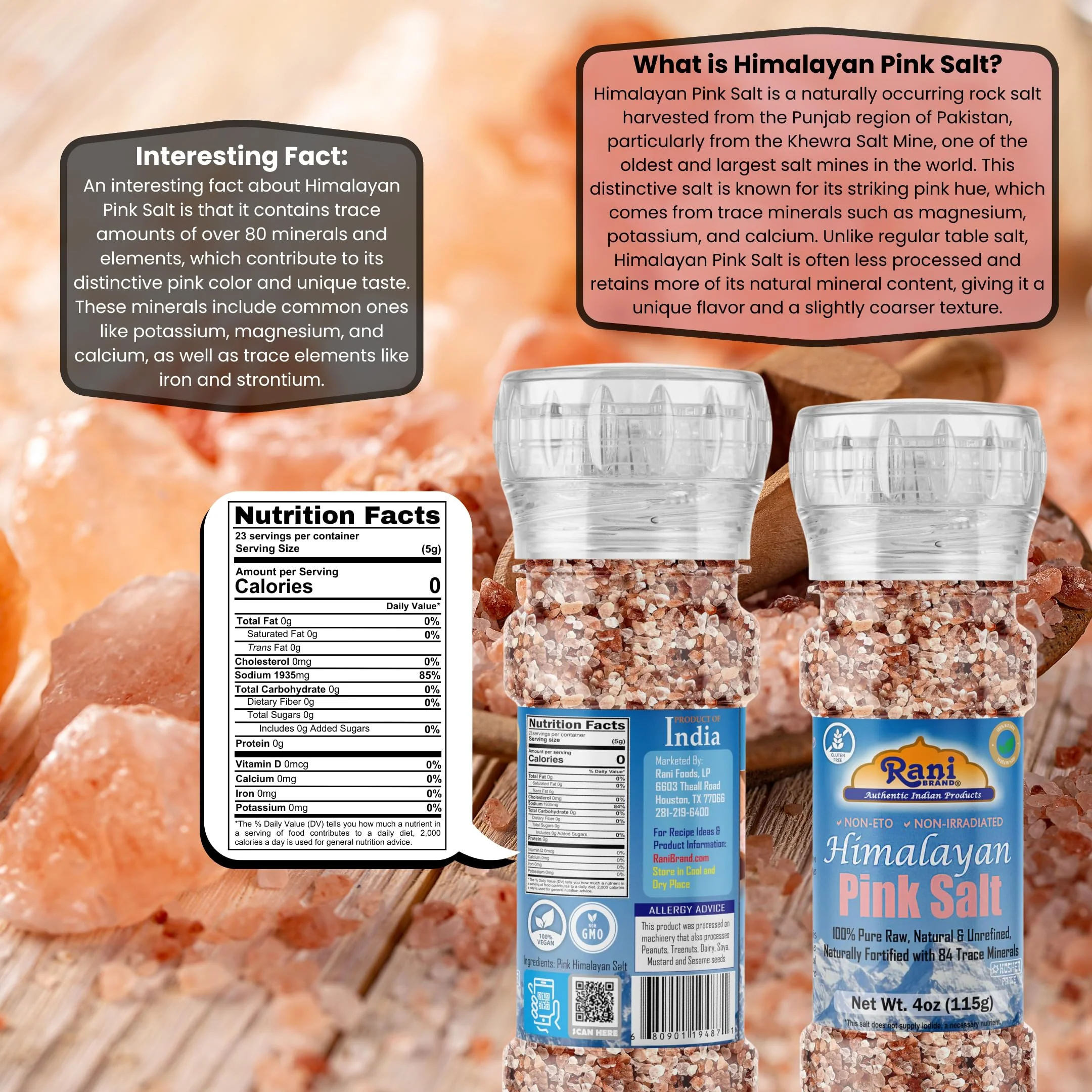 Rani Himalayan Pink Salt Granules (84 Essential Trace Minerals) 4oz (115g) Grinder Bottle~ All Natural | Vegan | Gluten Friendly | NON-GMO | Kosher - Image 3