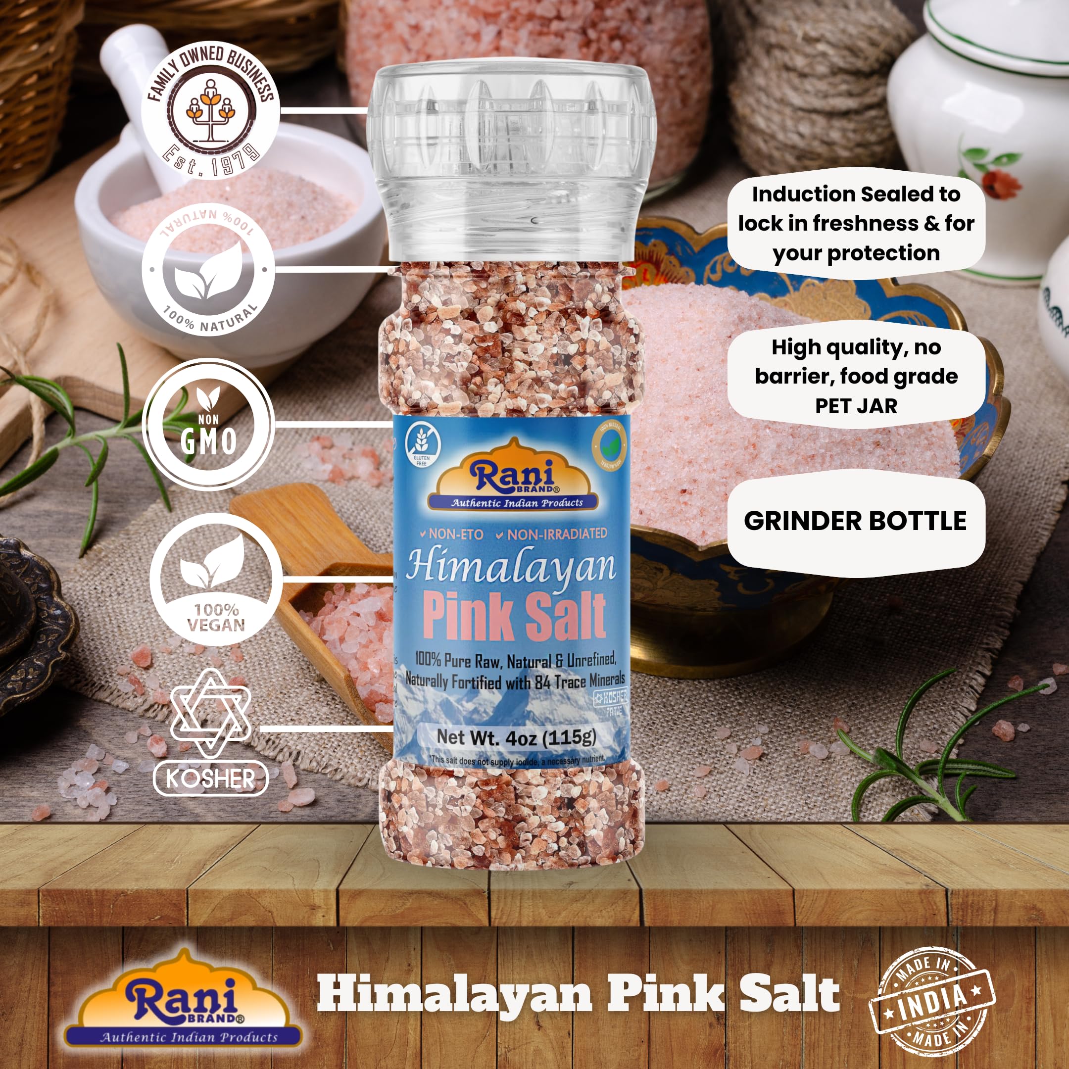 Rani Himalayan Pink Salt Granules (84 Essential Trace Minerals) 4oz (115g) Grinder Bottle~ All Natural | Vegan | Gluten Friendly | NON-GMO | Kosher - Image 4