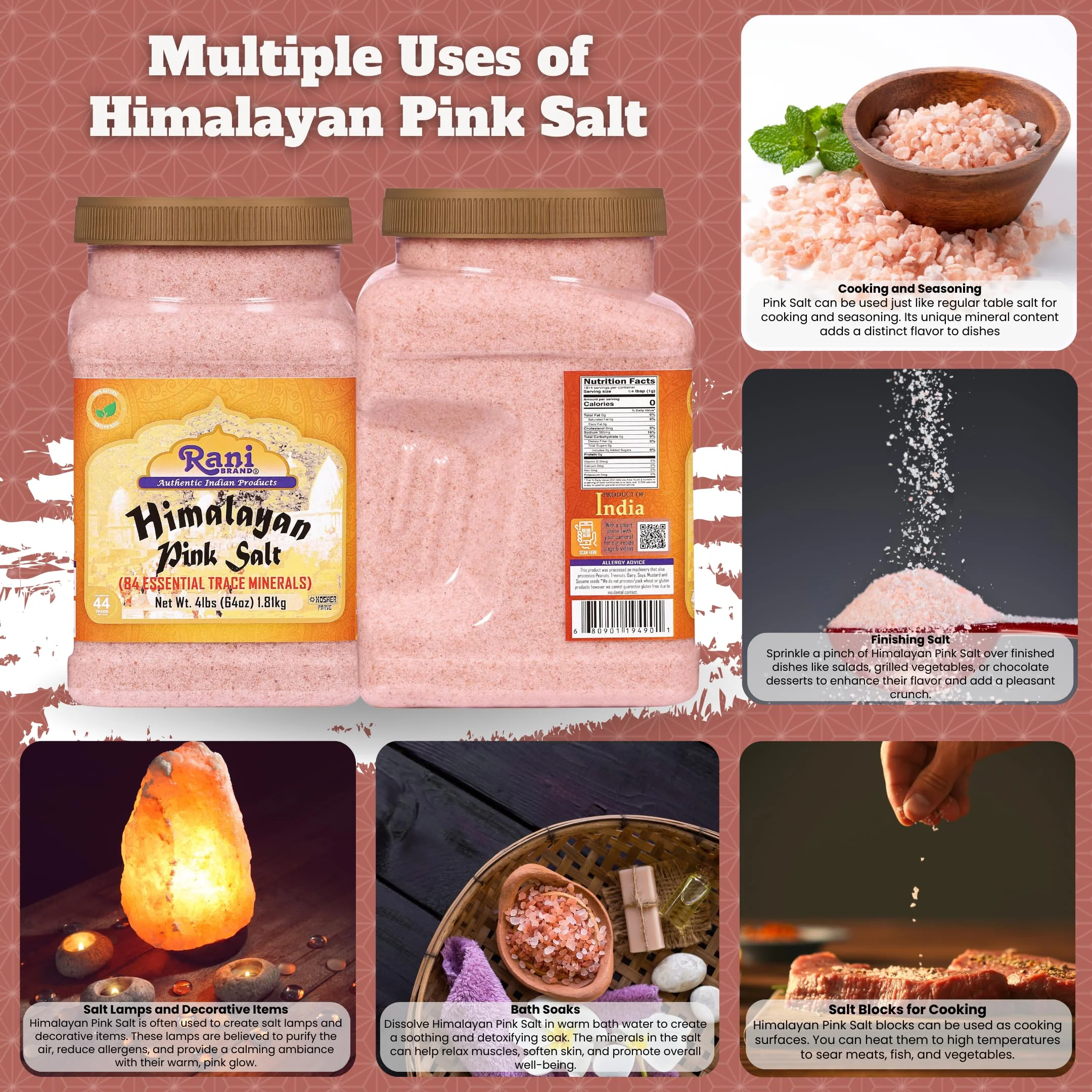 Rani Himalayan Pink Salt Powder (84 Essential Trace Minerals) 64oz (4lbs) 1.81kg PET Jar ~ All Natural | Vegan | Gluten Friendly | NON-GMO | Kosher | Indian Origin - Image 2
