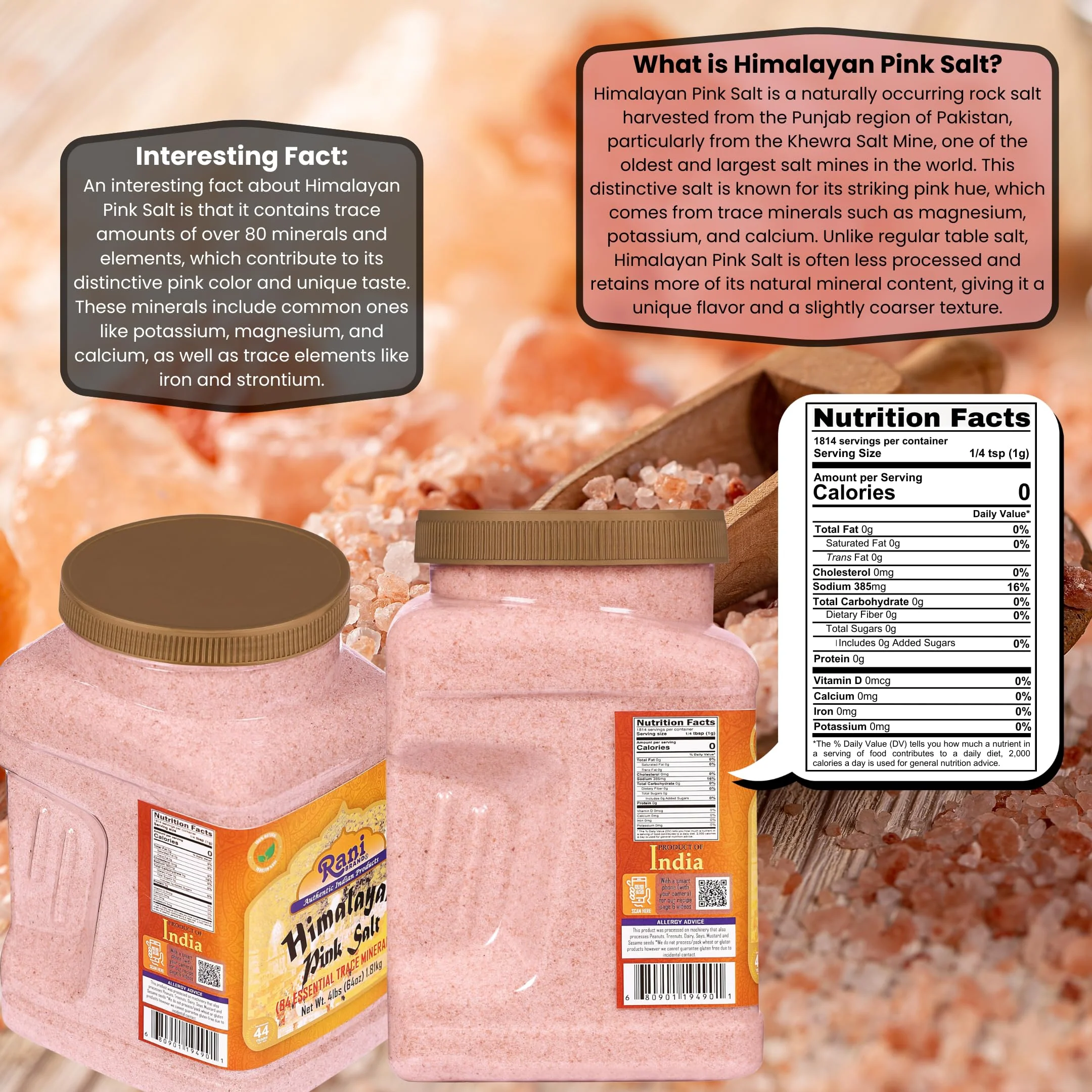 Rani Himalayan Pink Salt Powder (84 Essential Trace Minerals) 64oz (4lbs) 1.81kg PET Jar ~ All Natural | Vegan | Gluten Friendly | NON-GMO | Kosher | Indian Origin - Image 3