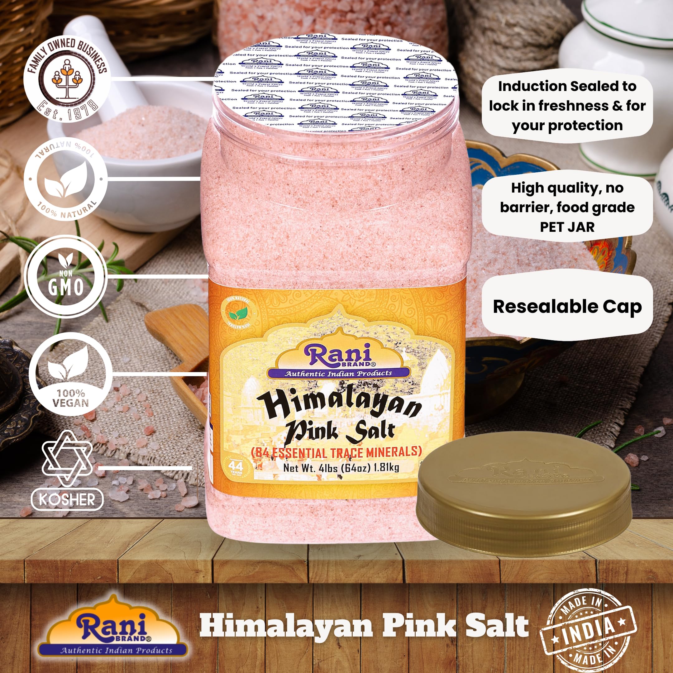 Rani Himalayan Pink Salt Powder (84 Essential Trace Minerals) 64oz (4lbs) 1.81kg PET Jar ~ All Natural | Vegan | Gluten Friendly | NON-GMO | Kosher | Indian Origin - Image 4