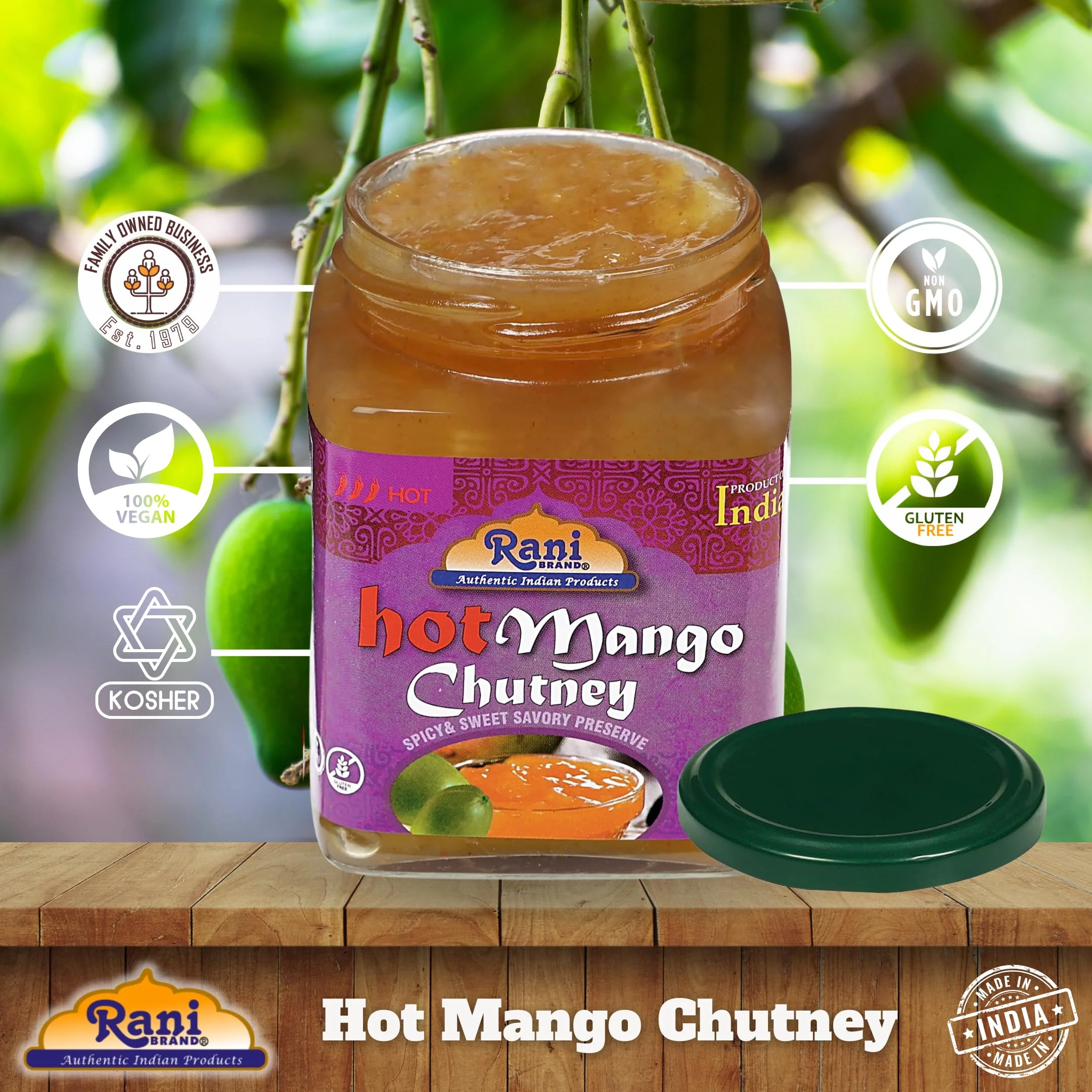 Rani Hot Mango Chutney (Spicy Indian Preserve) 12.3oz (350g) Glass Jar, Ready to eat, Vegan ~ Gluten Free, All Natural, NON-GMO, Kosher - Image 4