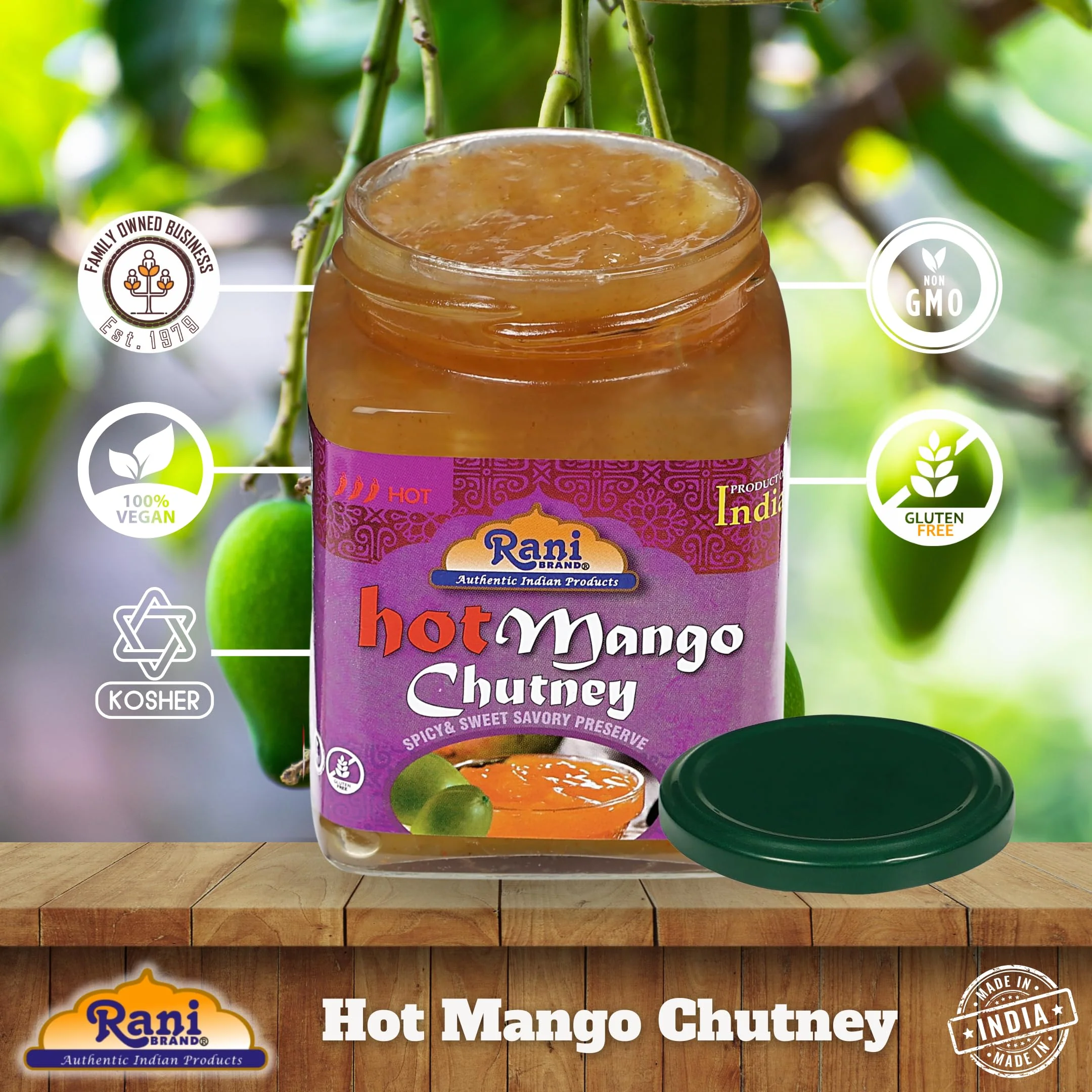 Rani Hot Mango Chutney (Spicy Indian Preserve) 12.5oz (350g) Glass Jar, Ready to eat, Vegan, Pack of 5+1 FREE ~ Gluten Free, All Natural, NON-GMO | Kosher - Image 4