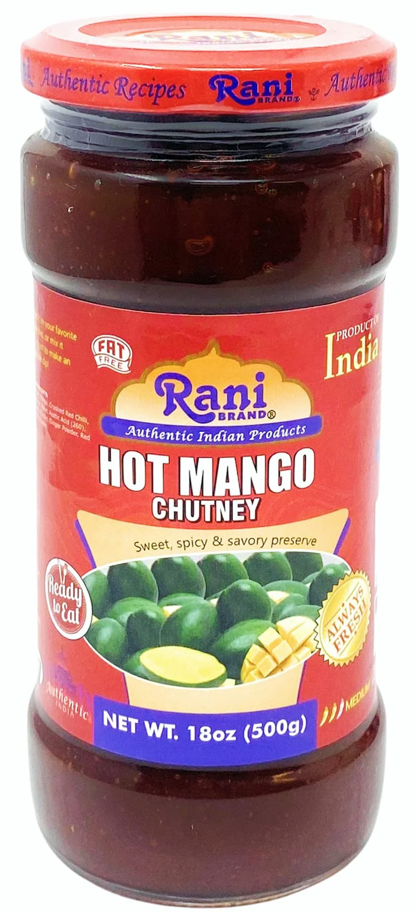 Rani Hot Mango Chutney (Spicy Indian Preserve) 18oz (1.1lbs) 500g Glass Jar, Ready to eat, Vegan ~ Gluten Free, All Natural, NON-GMO - Image 2