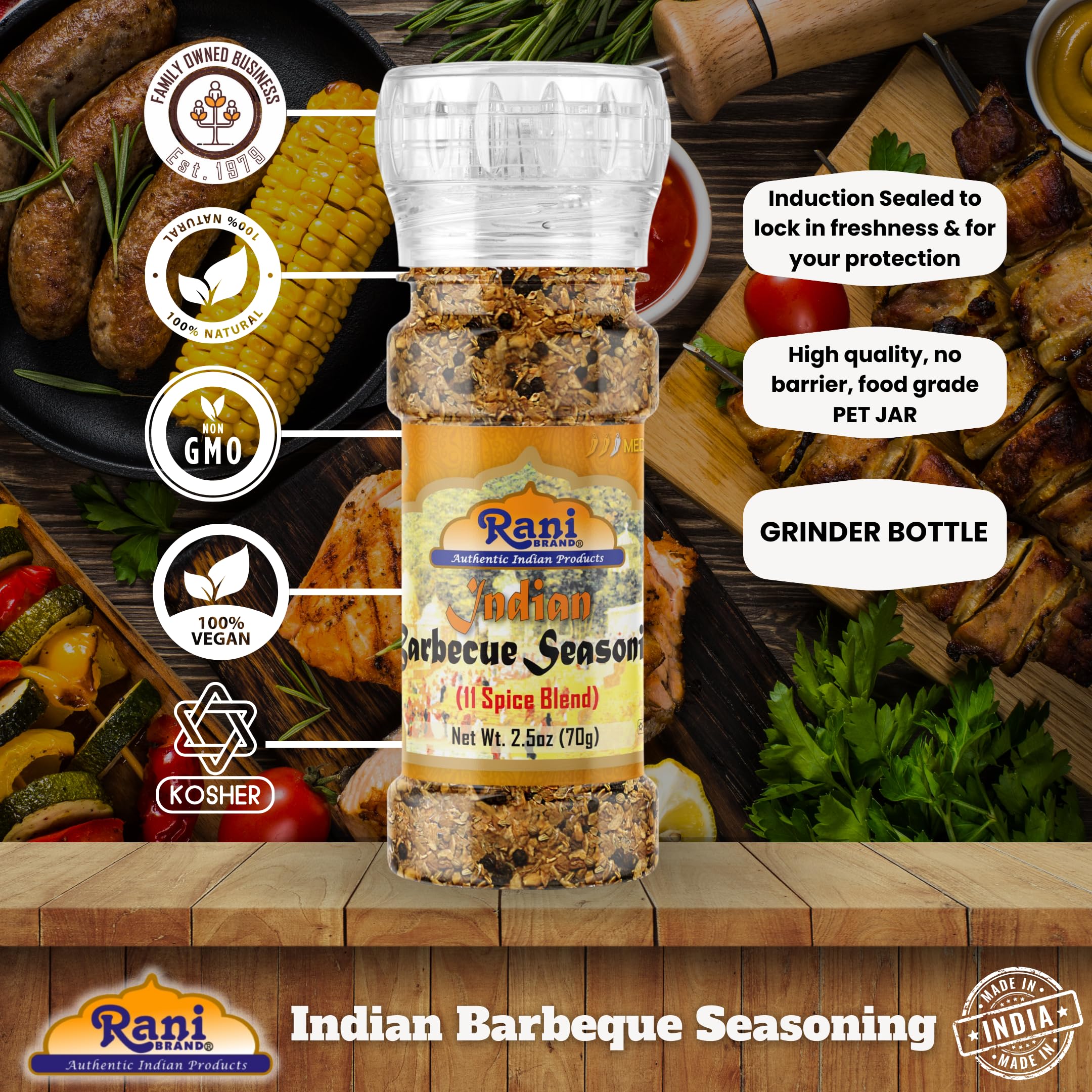 Rani Indian Barbeque Seasoning (11-Spice Blend) 2.5oz (70g) Grinder Bottle ~ All Natural | Salt-Free | Vegan | No Colors | Gluten Friendly | NON-GMO | Kosher | Indian Origin - Image 4
