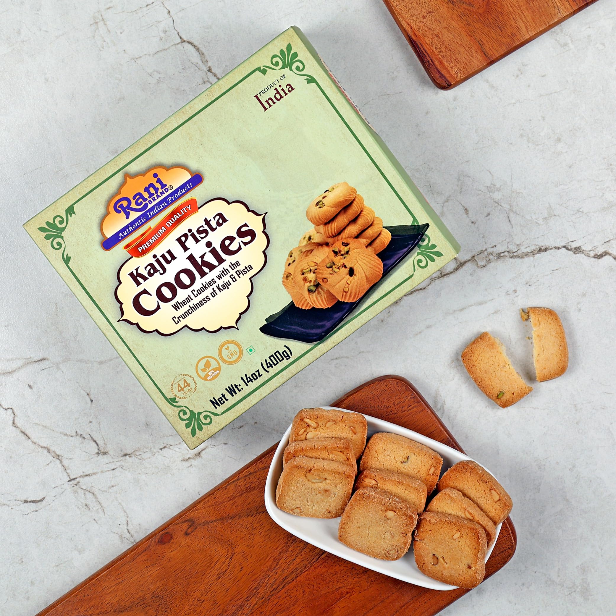 Rani Kaju Pista Cookies (Wheat Cookies with Crunchiness of Kaju & Pista) 14oz (400g) Pack of 3+1 FREE, Premium Quality Indian Cookies ~ Vegan | Non-GMO | Indian Origin - Image 2