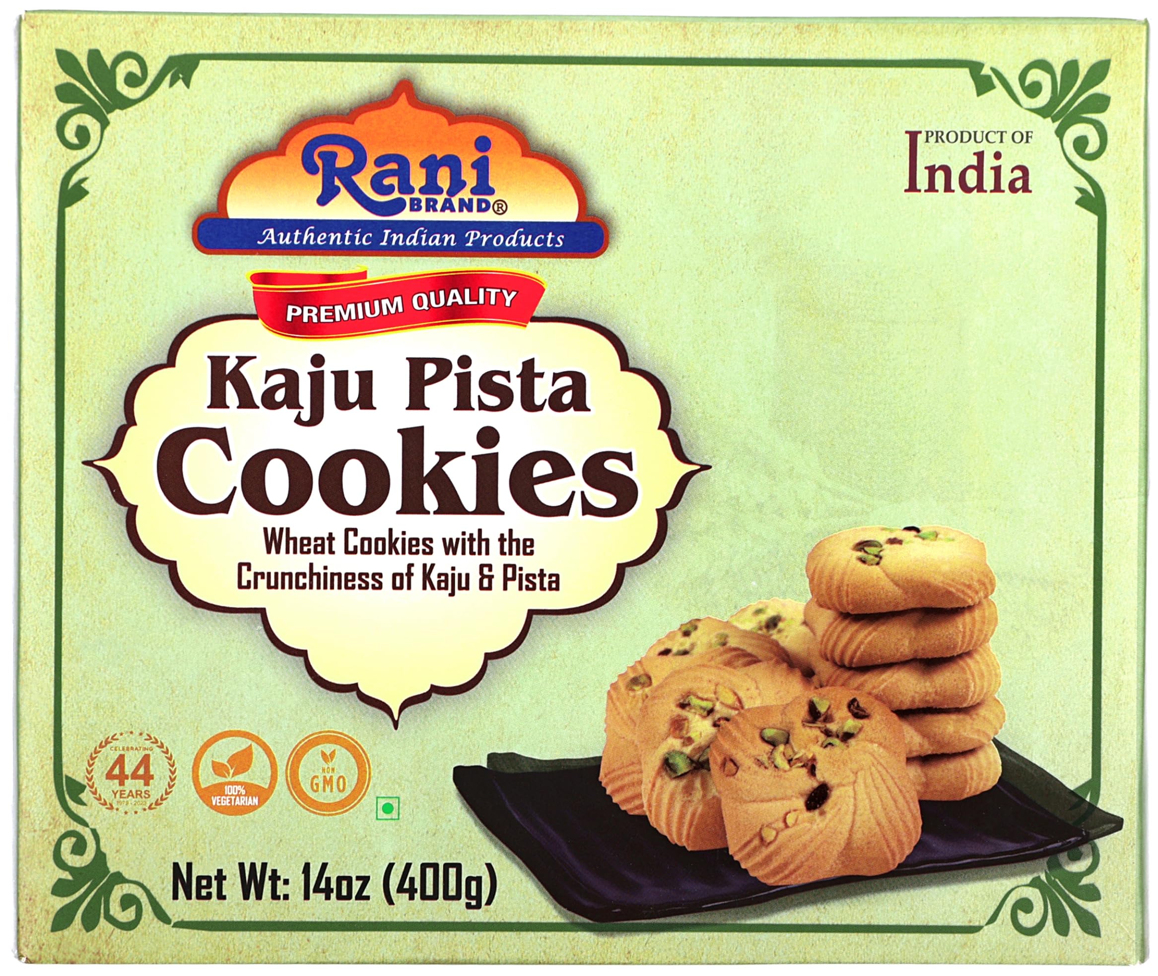 Rani Kaju Pista Cookies (Wheat Cookies with Crunchiness of Kaju & Pista) 14oz (400g) Pack of 3+1 FREE, Premium Quality Indian Cookies ~ Vegan | Non-GMO | Indian Origin - Image 3