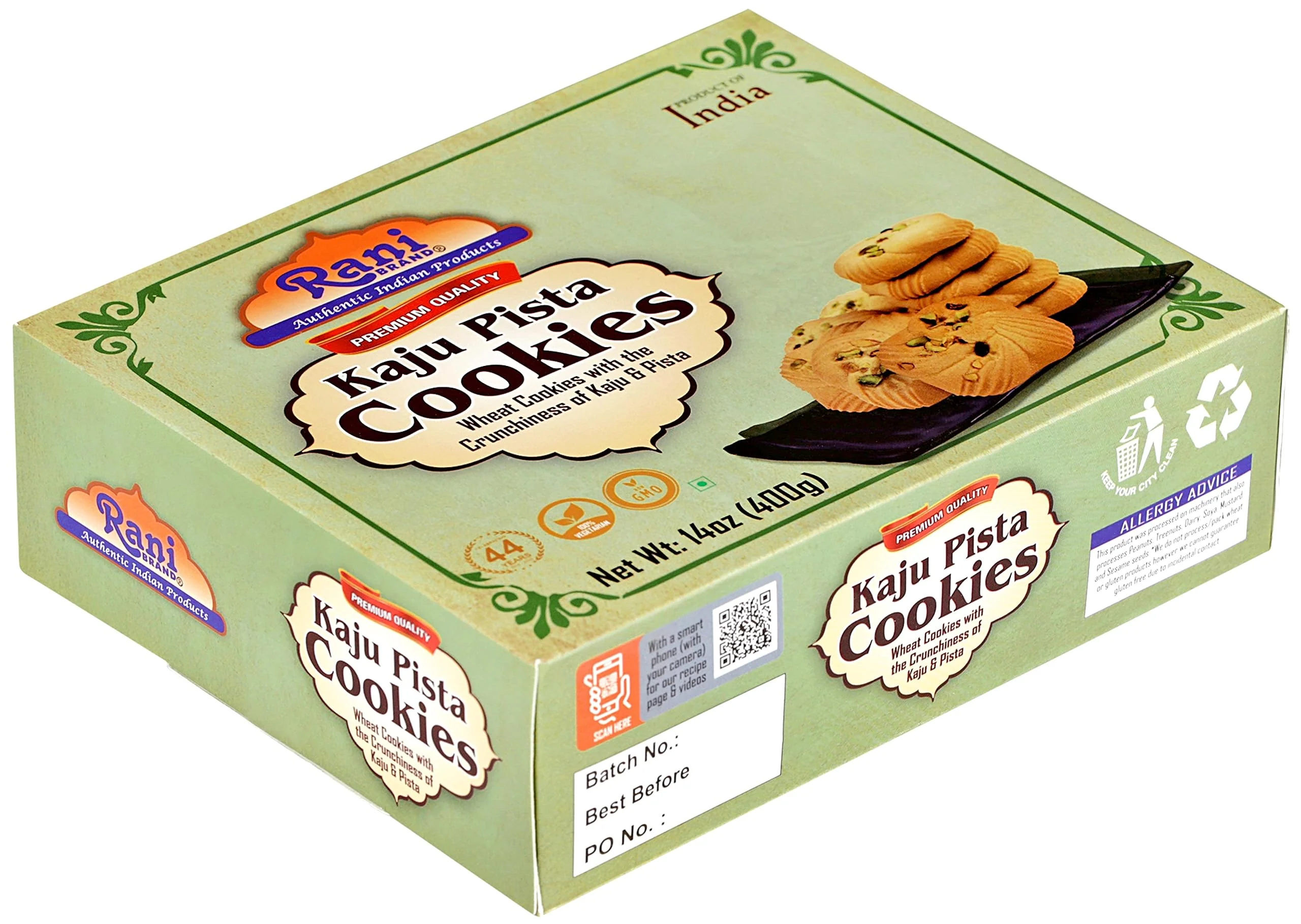 Rani Kaju Pista Cookies (Wheat Cookies with Crunchiness of Kaju & Pista) 14oz (400g) Pack of 3+1 FREE, Premium Quality Indian Cookies ~ Vegan | Non-GMO | Indian Origin - Image 7