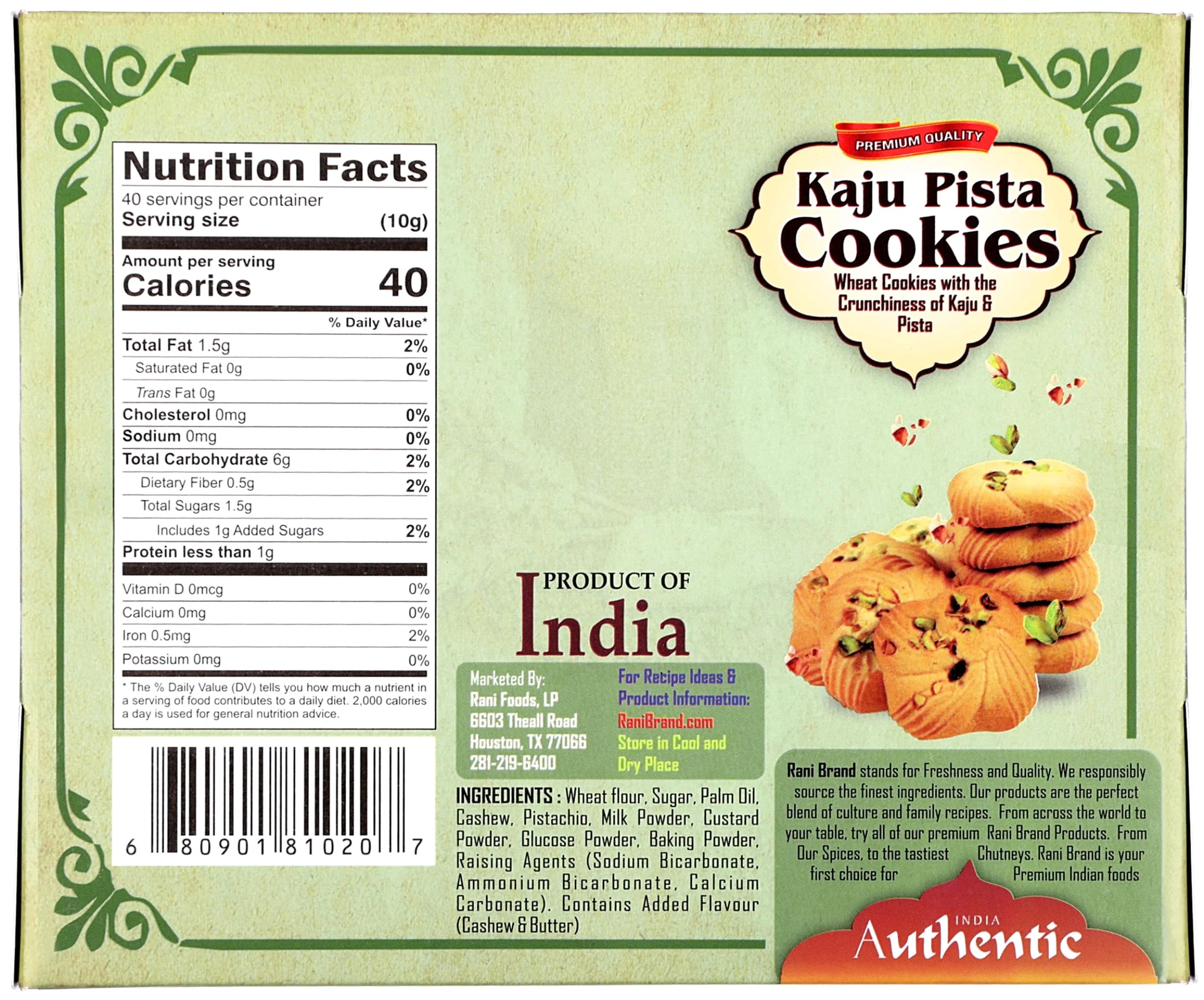 Rani Kaju Pista Cookies (Wheat Cookies with Crunchiness of Kaju & Pista) 14oz (400g) Premium Quality Indian Cookies ~ All Natural | Vegan | Non-GMO | Indian Origin - Image 3