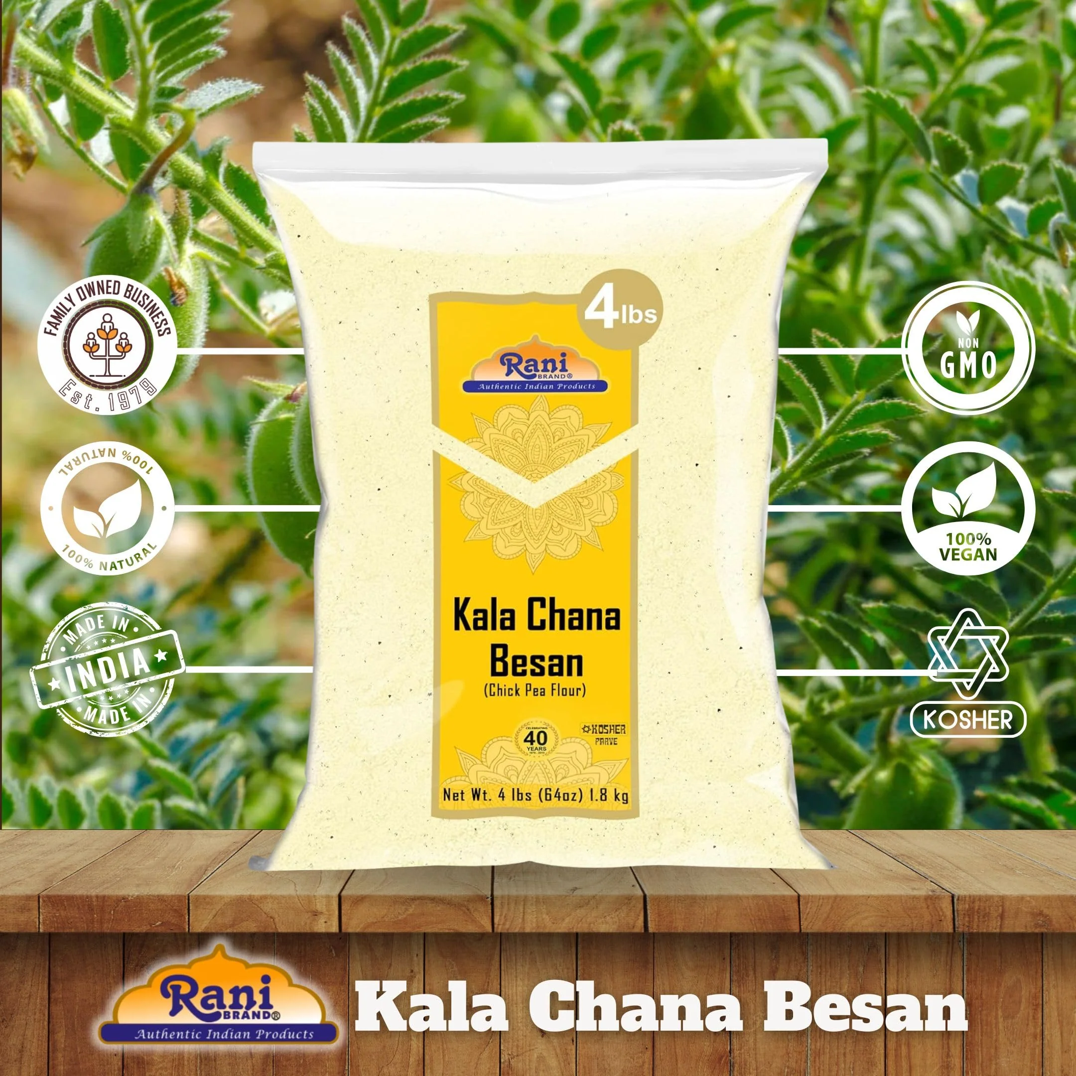 Rani Kala Chana Besan (Chick Peas Flour) 64oz (4lbs) 1.81kg Bulk ~ All Natural | Vegan | Gluten Friendly | NON-GMO | Kosher | Indian Origin - Image 4