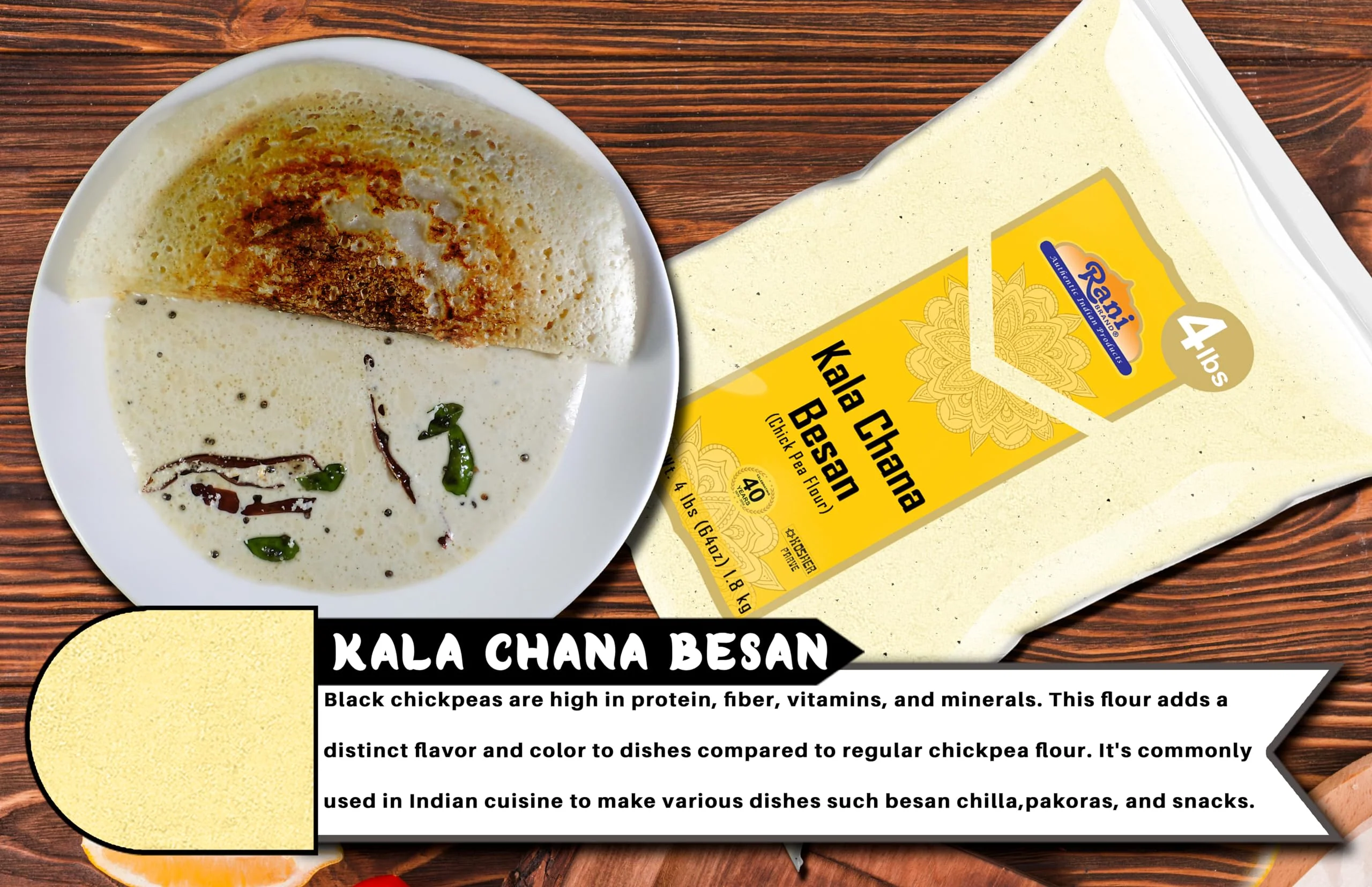 Rani Kala Chana Besan (Chick Peas Flour) 64oz (4lbs) 1.81kg Bulk ~ All Natural | Vegan | Gluten Friendly | NON-GMO | Kosher | Indian Origin - Image 6