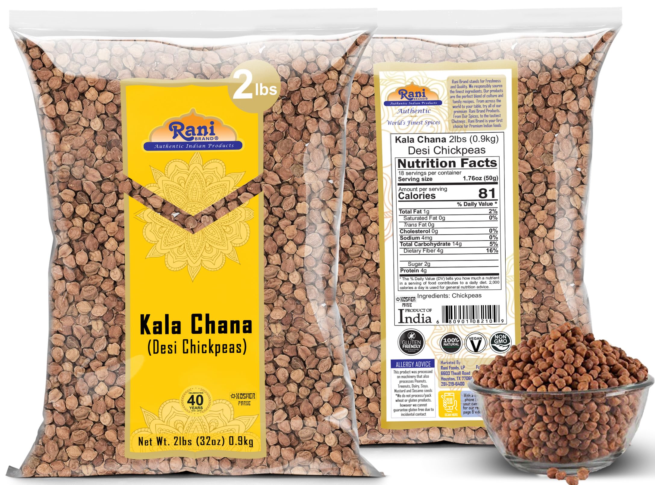 Rani Kala Chana (Desi Chickpeas Chana with skin) 32oz (2lbs) 907g ~ All Natural | Gluten Friendly | NON-GMO | Vegan | Kosher | Indian Origin - Image 6
