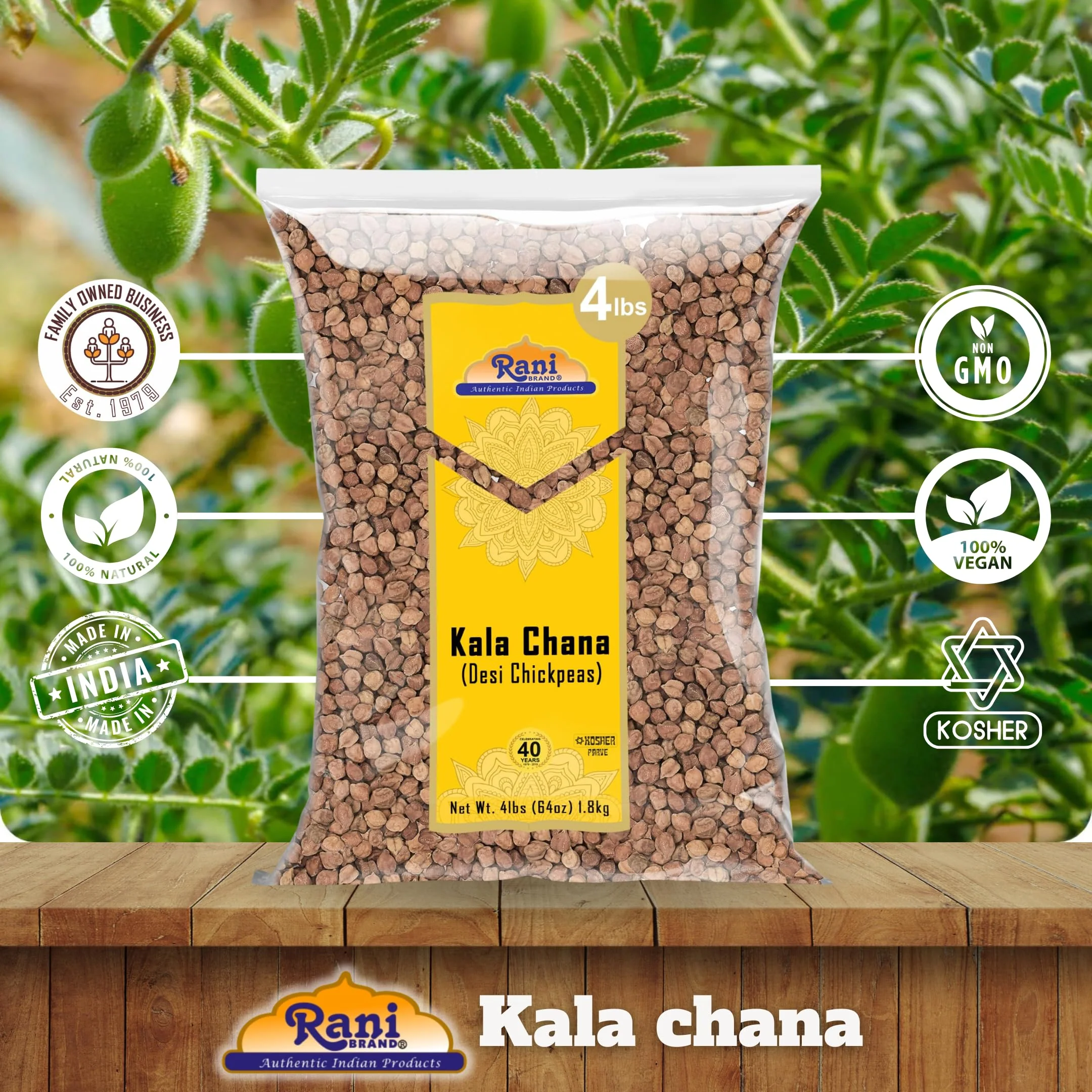 Rani Kala Chana (Desi Chickpeas Chana with skin) 64oz (4lbs) 1.81kg ~ All Natural | Gluten Friendly | NON-GMO | Vegan | Kosher | Indian Origin - Image 4