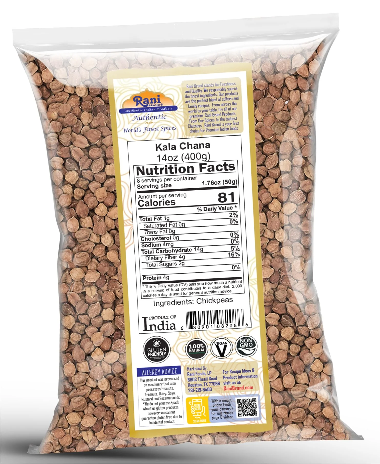 Rani Kala Chana (Desi Chickpeas Chana with skin)14oz (400g) ~ All Natural | Gluten Friendly | NON-GMO | Kosher | Vegan | Indian Origin - Image 8