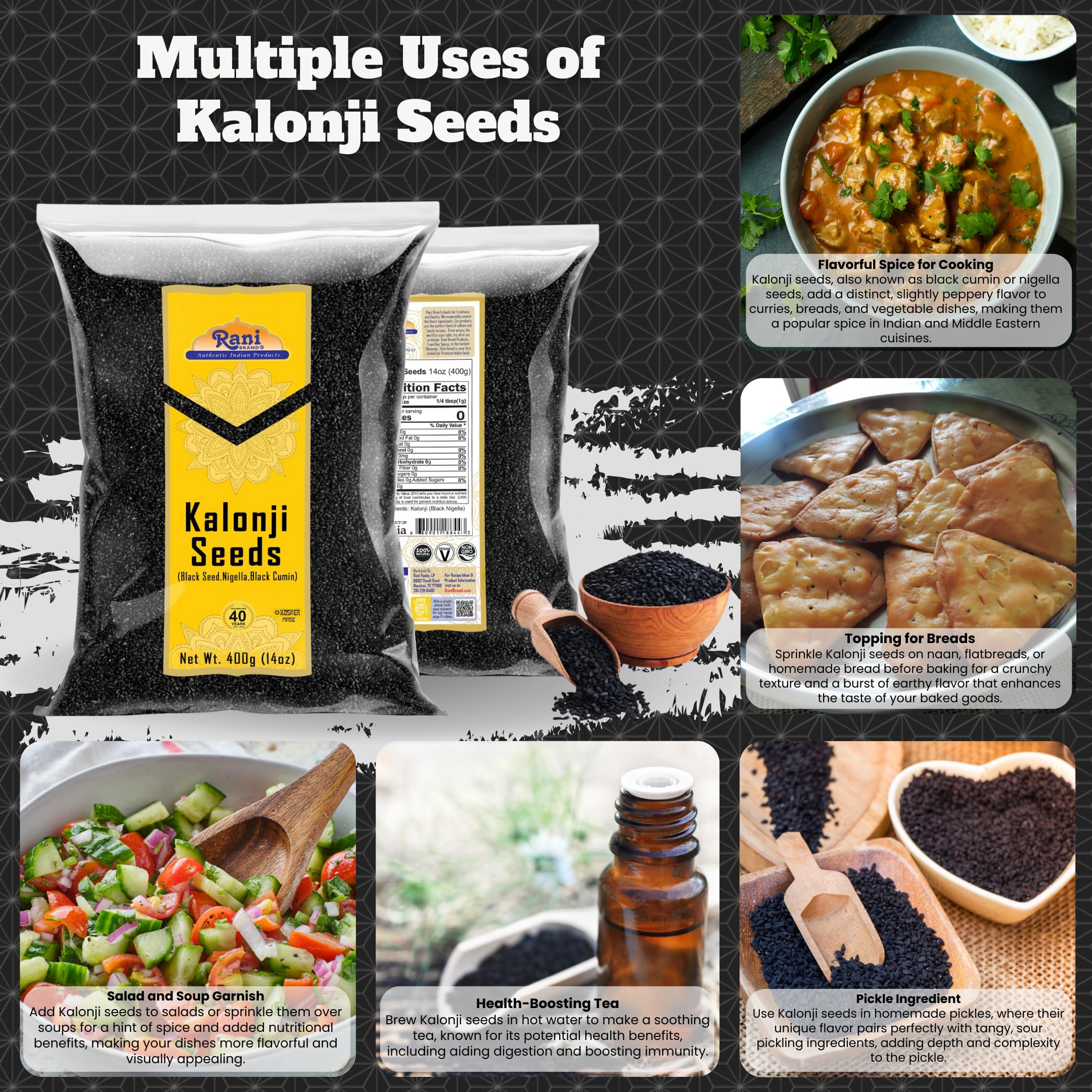 Rani Kalonji (Black Seed, Nigella Sativa, Black Cumin) Seeds 14oz (400g) All Natural ~ Gluten Friendly | NON-GMO | Kosher | Vegan | Indian Origin - Image 2