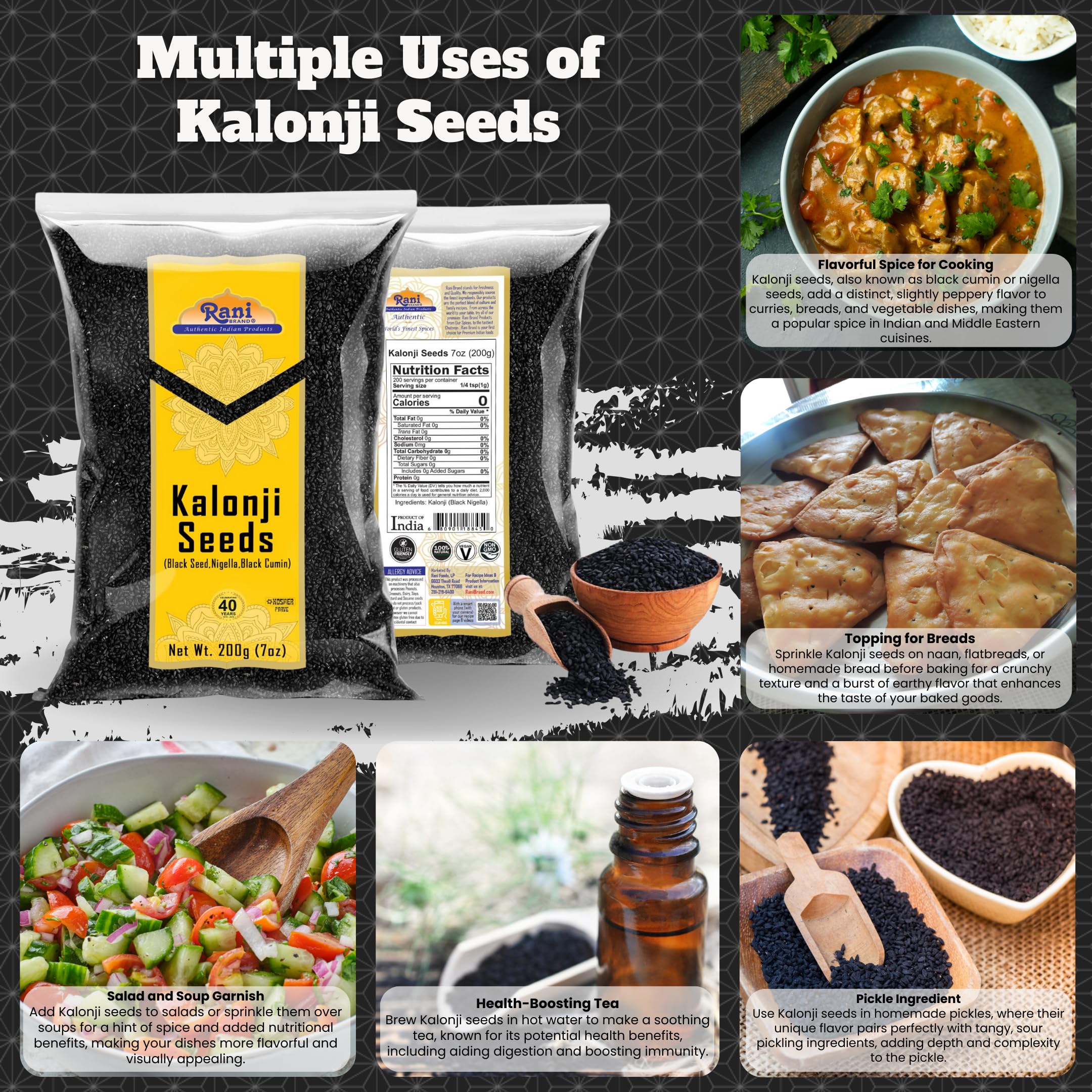 Rani Kalonji (Black Seed, Nigella Sativa, Black Cumin) Seeds 7oz (200g) All Natural ~ Gluten Friendly | NON-GMO | Kosher | Vegan | Indian Origin - Image 2