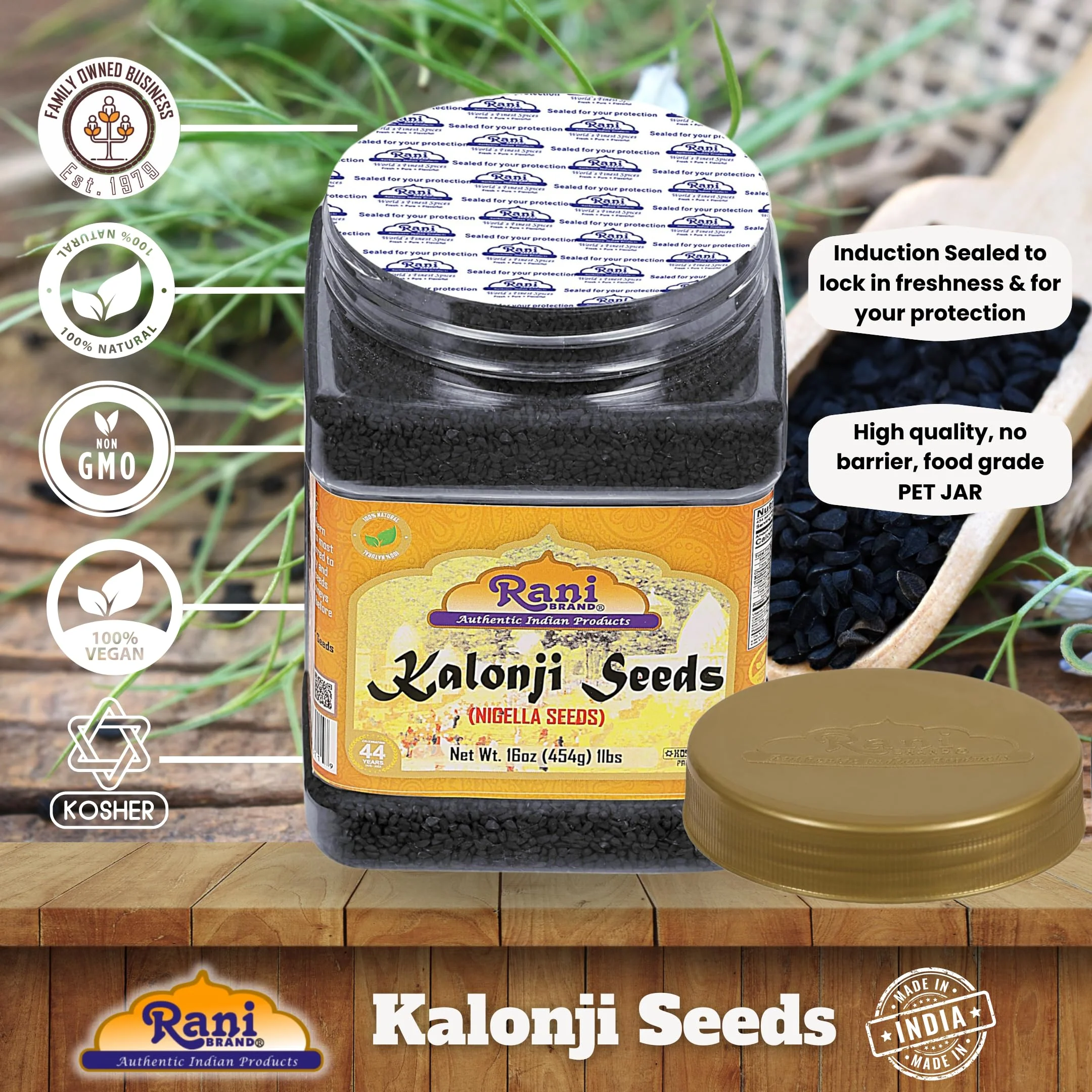 Rani Kalonji Seeds Whole (Black Seed, Nigella Sativa, Black Cumin) 16oz (1lb ) 454g PET Jar ~ All Natural | Gluten Friendly | NON-GMO | Kosher | Vegan - Image 4