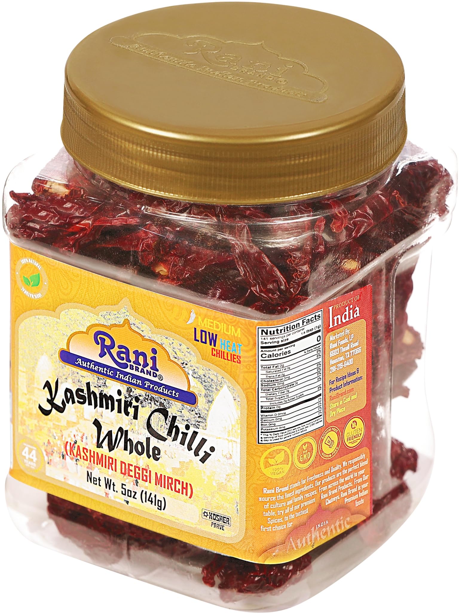 Rani Kashmiri Chilli Whole Stemless (Deggi Mirch) 5oz (141g) PET Jar ~ Natural | Salt-Free | Vegan | Gluten Friendly | Kosher | NON-GMO - Image 10