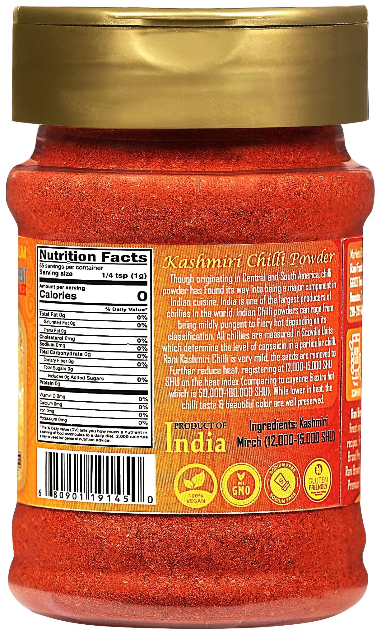 Rani Kashmiri Chilli Powder (Deggi Mirch, Low Heat) Ground Indian Spice 3oz (85g) PET Jar, Pack of 12 ~ All Natural | Salt-Free | Vegan | No Colors | Gluten Friendly | NON-GMO | Kosher | Indian Origin - Image 6