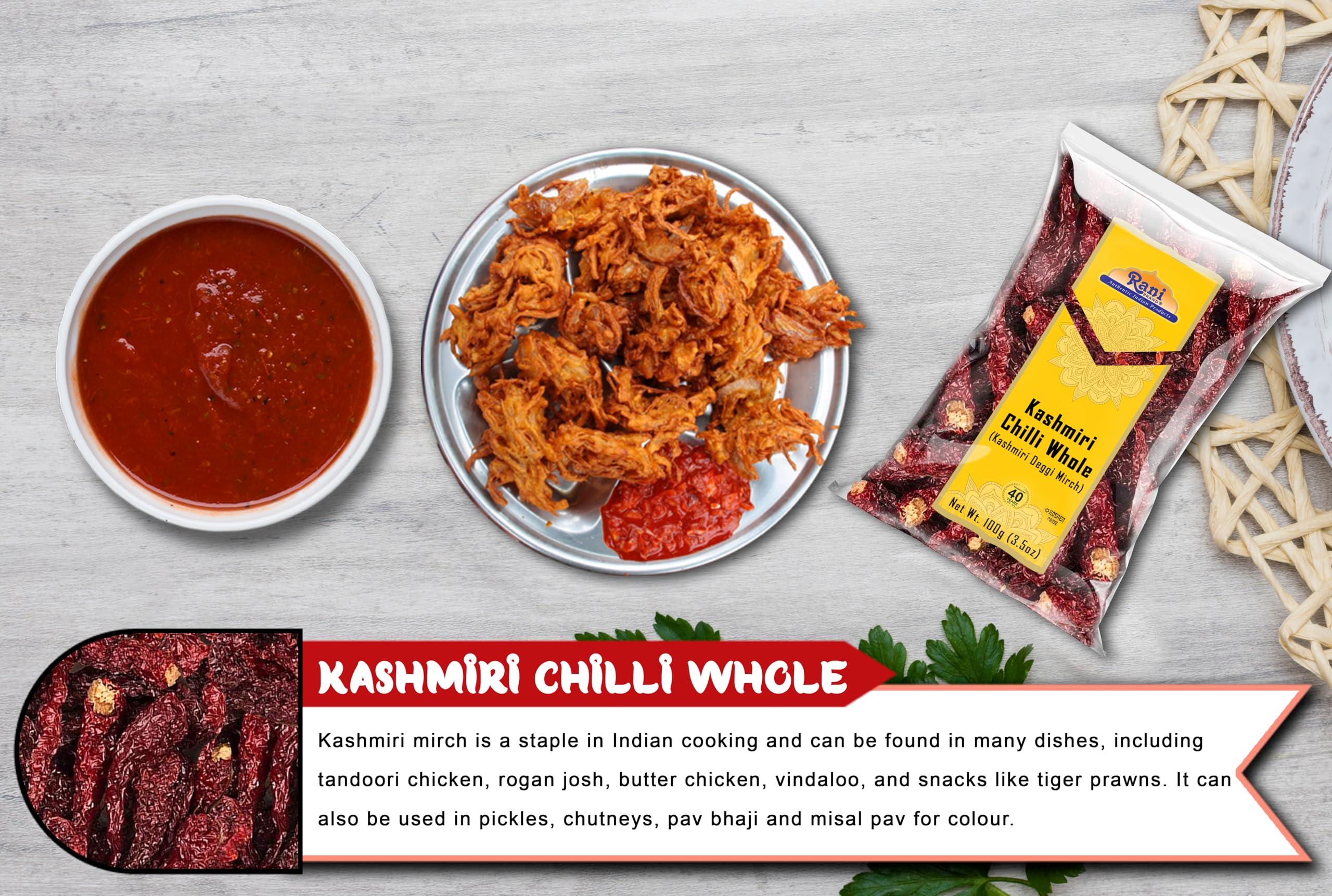 Rani Kashmiri Chilli Whole (Deggi Mirch, Low Heat) 3.5oz (100g) ~ Natural | Salt-Free | Vegan | No Colors | Gluten Friendly | NON-GMO | Kosher | Indian Origin - Image 6