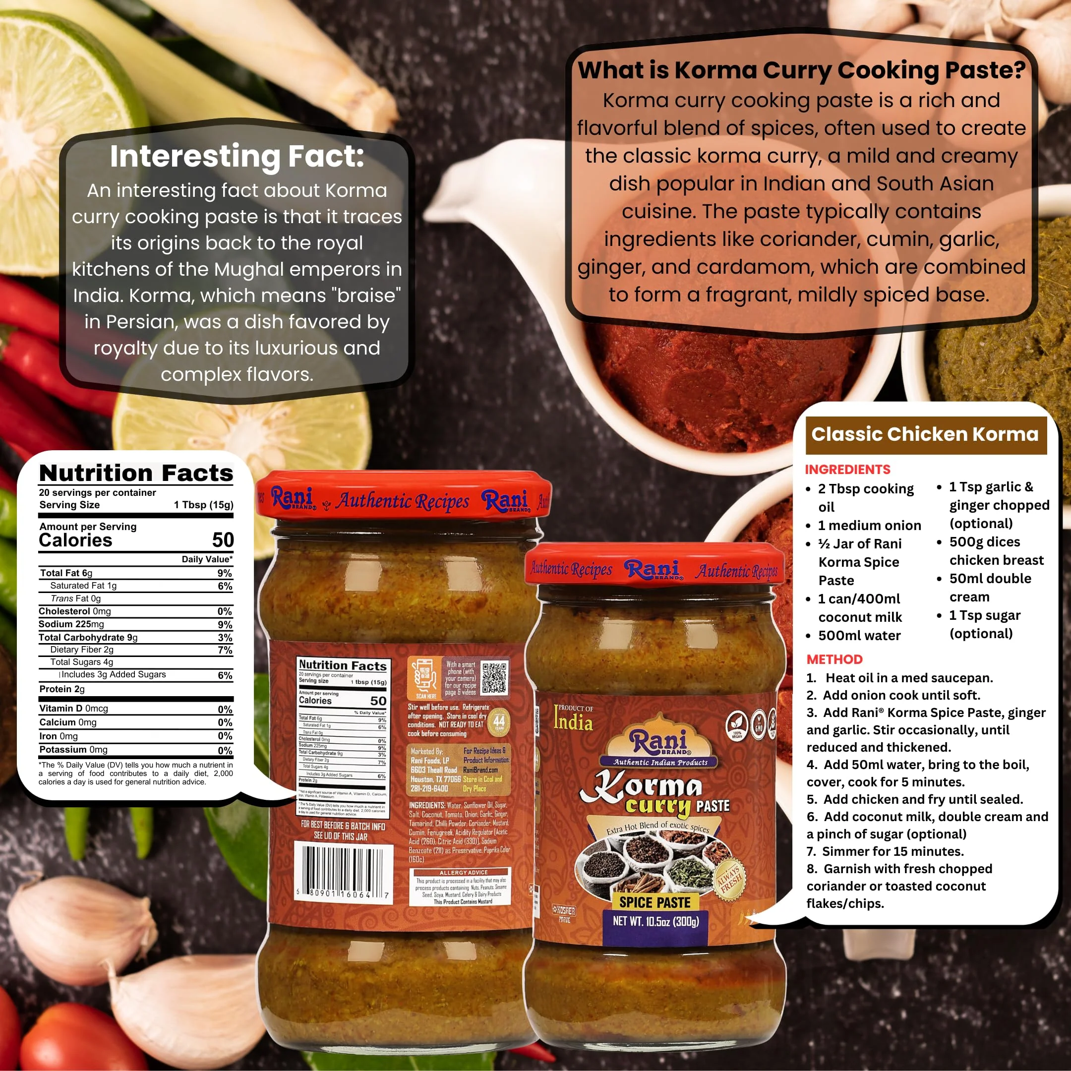 Rani Korma Curry Cooking Spice Paste 10.5oz (300g) Glass Jar ~ No Colors | All Natural | NON-GMO | Kosher | Vegan | Gluten Free | Indian Origin - Image 3