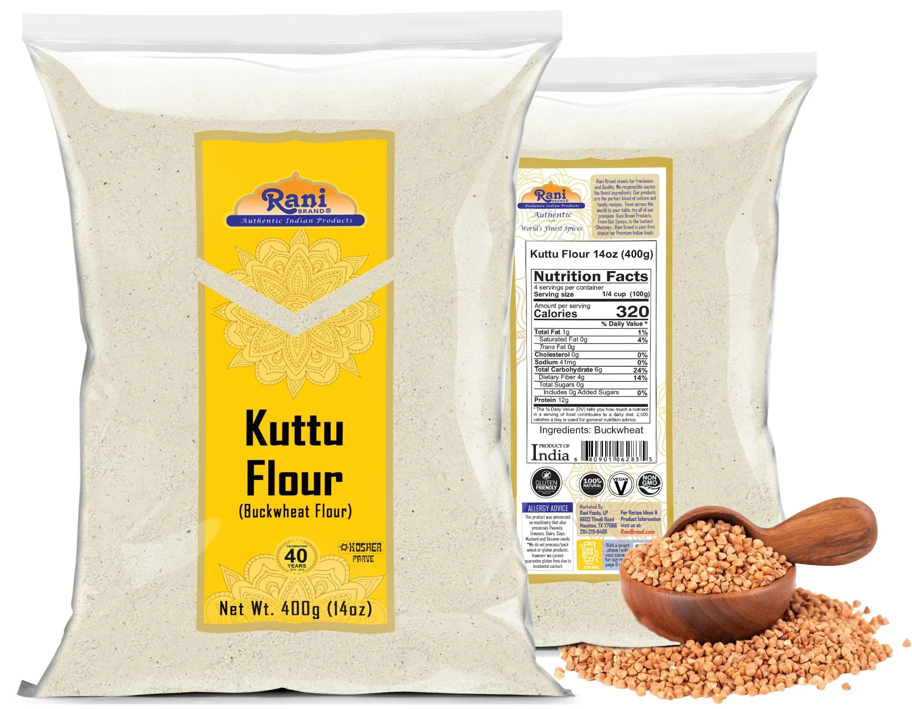 Rani Kuttu (Buckwheat) Flour 14oz (400g) ~ All Natural | Gluten Friendly | NON-GMO | Kosher | Vegan | Indian Origin - Image 7